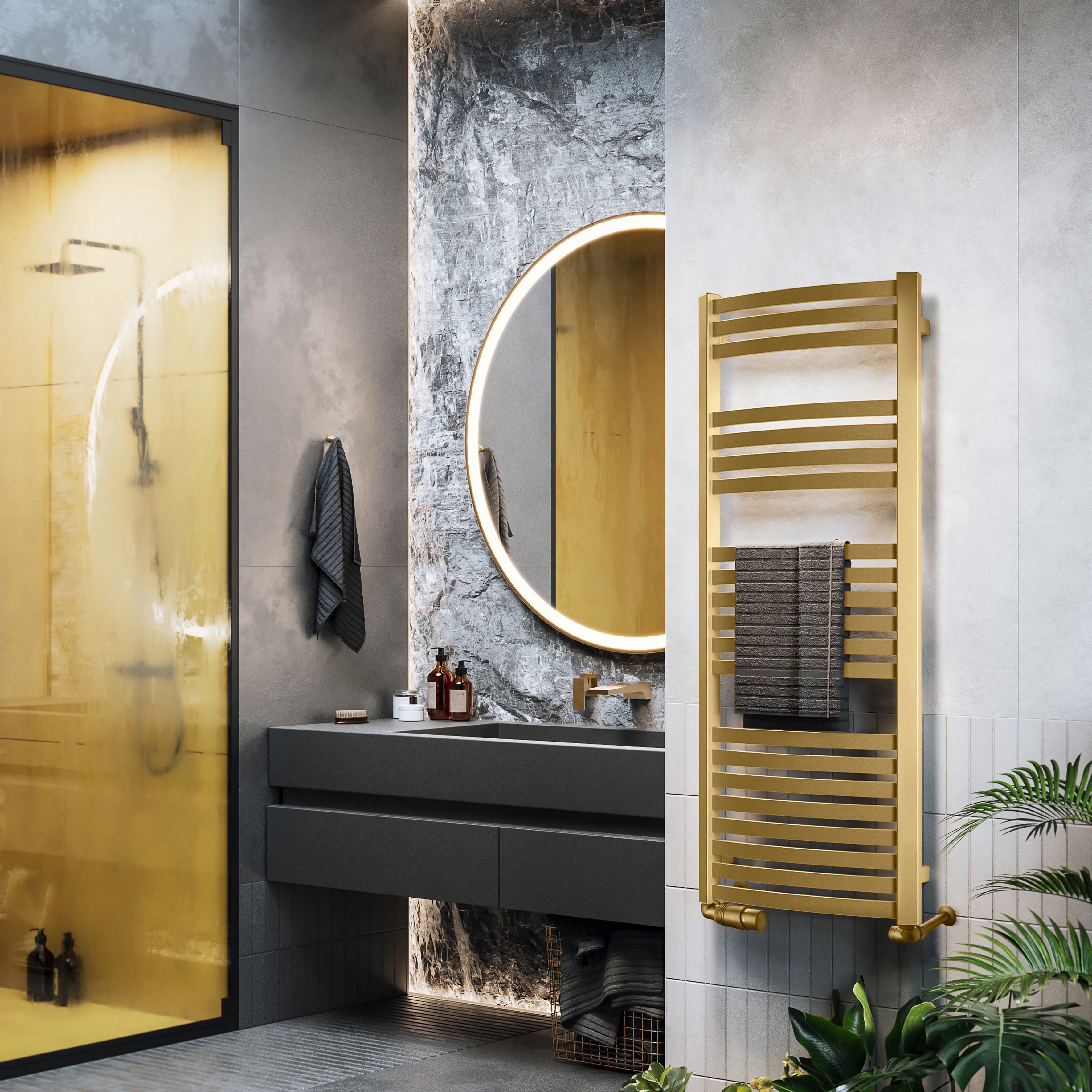 Terma Dexter Brass 1844BTU Vertical Towel radiator (W)500mm x (H)1220mm