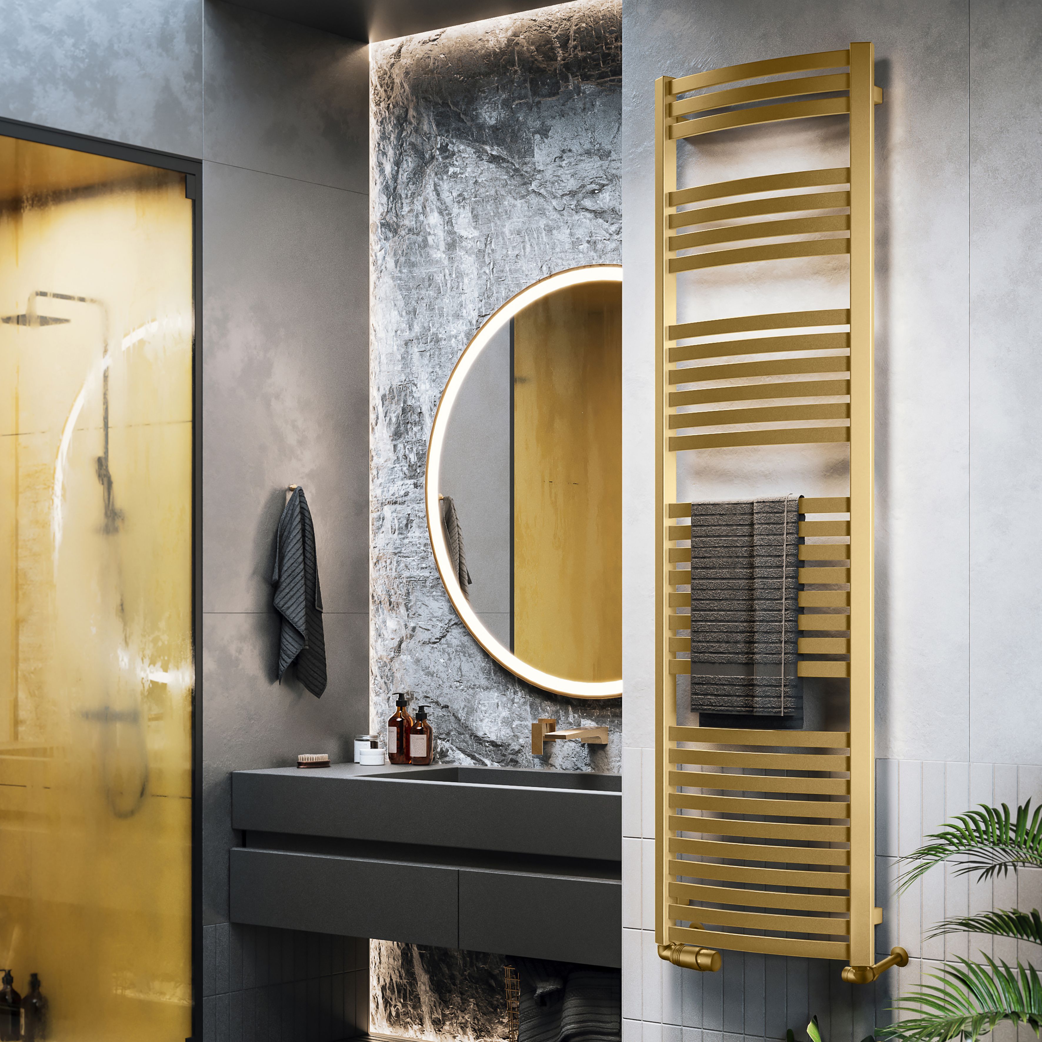 Terma Dexter Brass 2598BTU Vertical Towel radiator (W)500mm x (H)1760mm