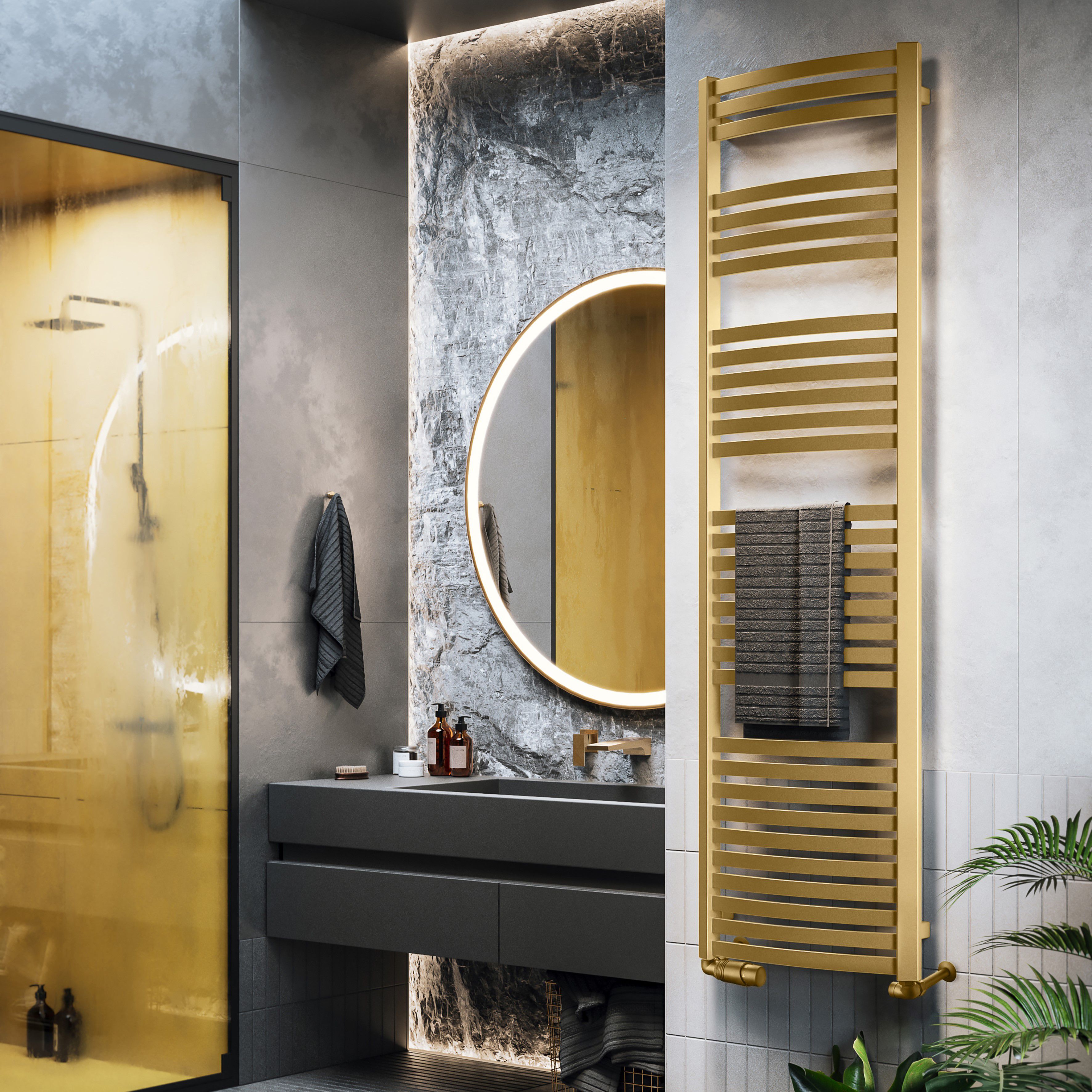 Terma Dexter Brass 2598BTU Vertical Towel radiator (W)500mm x (H)1760mm