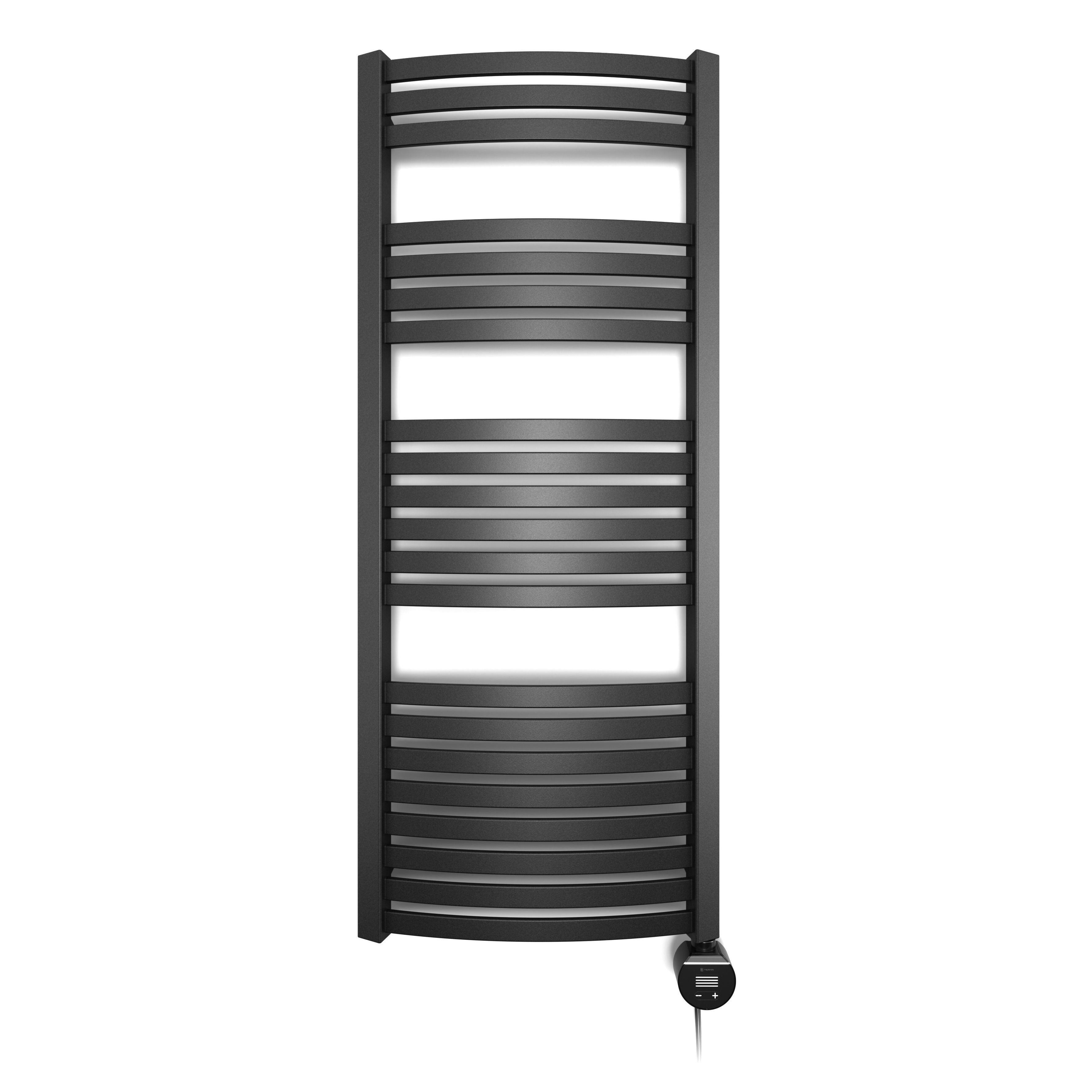 Terma Dexter Matt black Oil-filled 2046BTU Electric towel radiator (H) 1220mm x (W) 500mm
