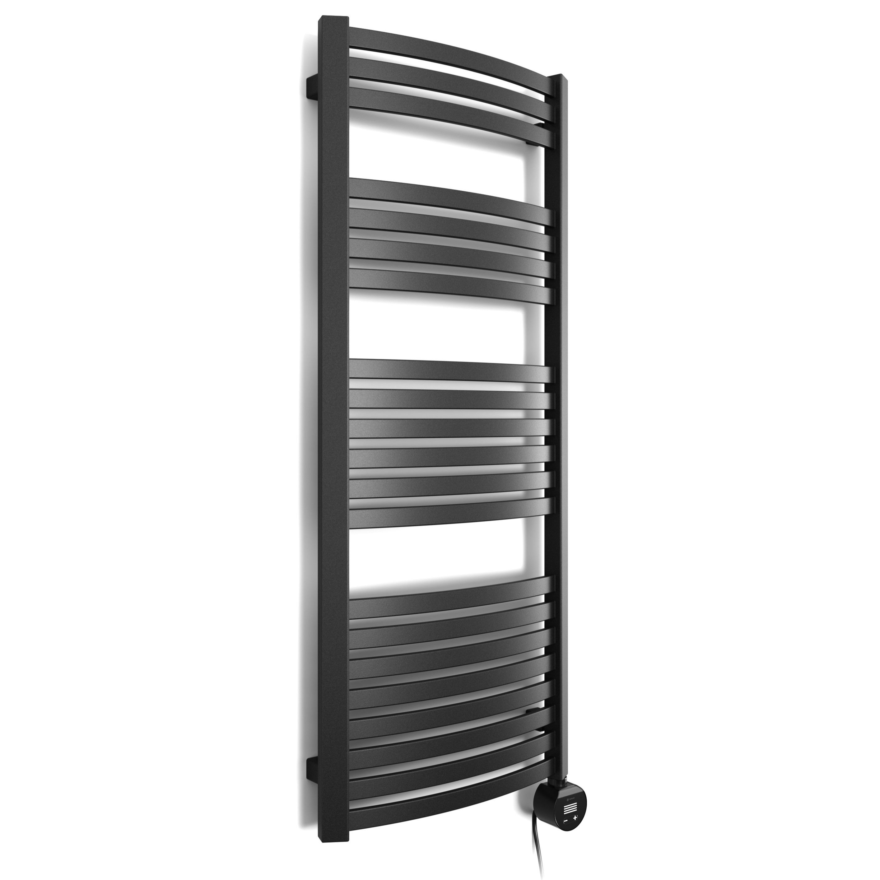 Terma Dexter Matt black Oil-filled 2046BTU Electric towel radiator (H) 1220mm x (W) 500mm