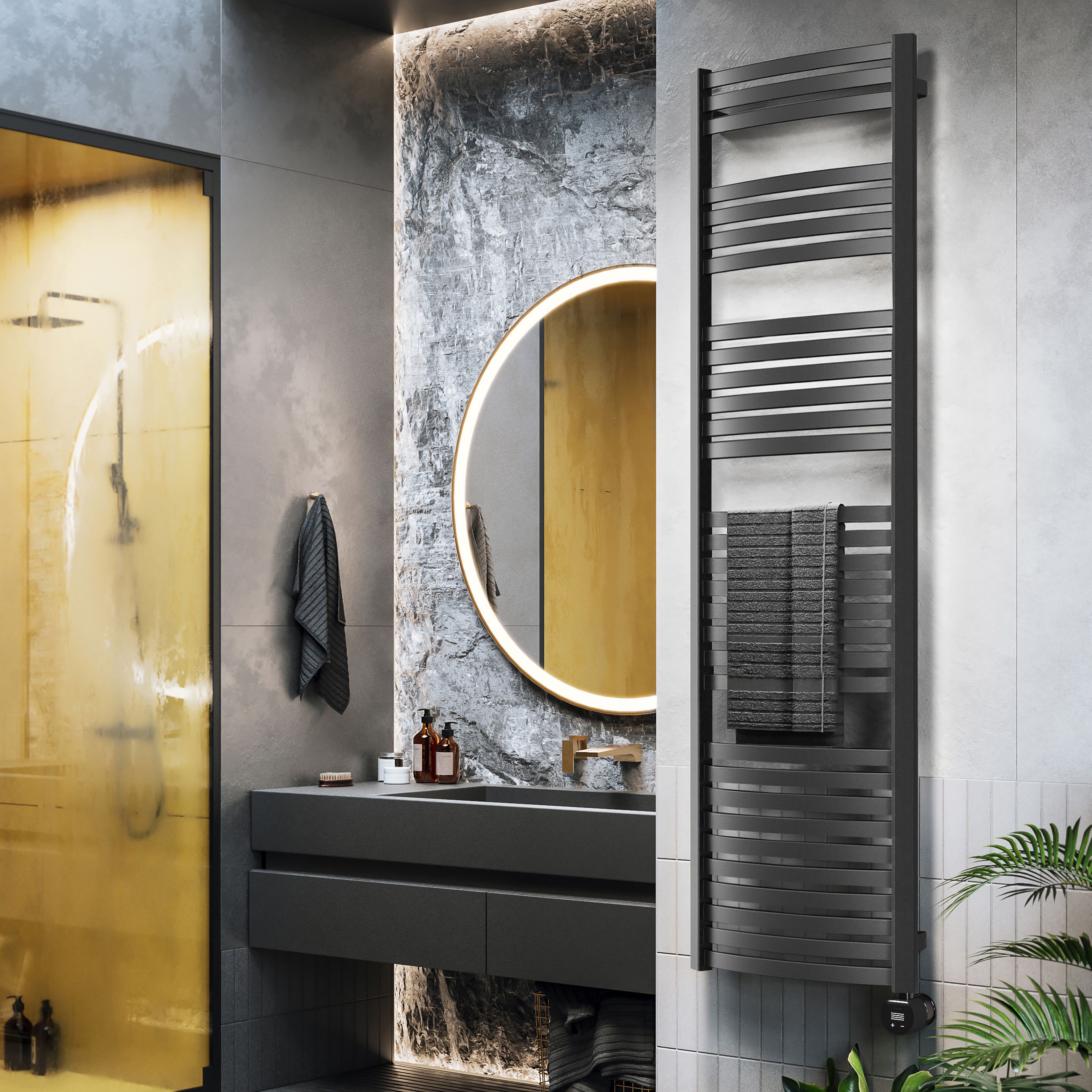 Terma Dexter Matt black Oil-filled 2728BTU Electric towel radiator (H) 1760mm x (W) 500mm