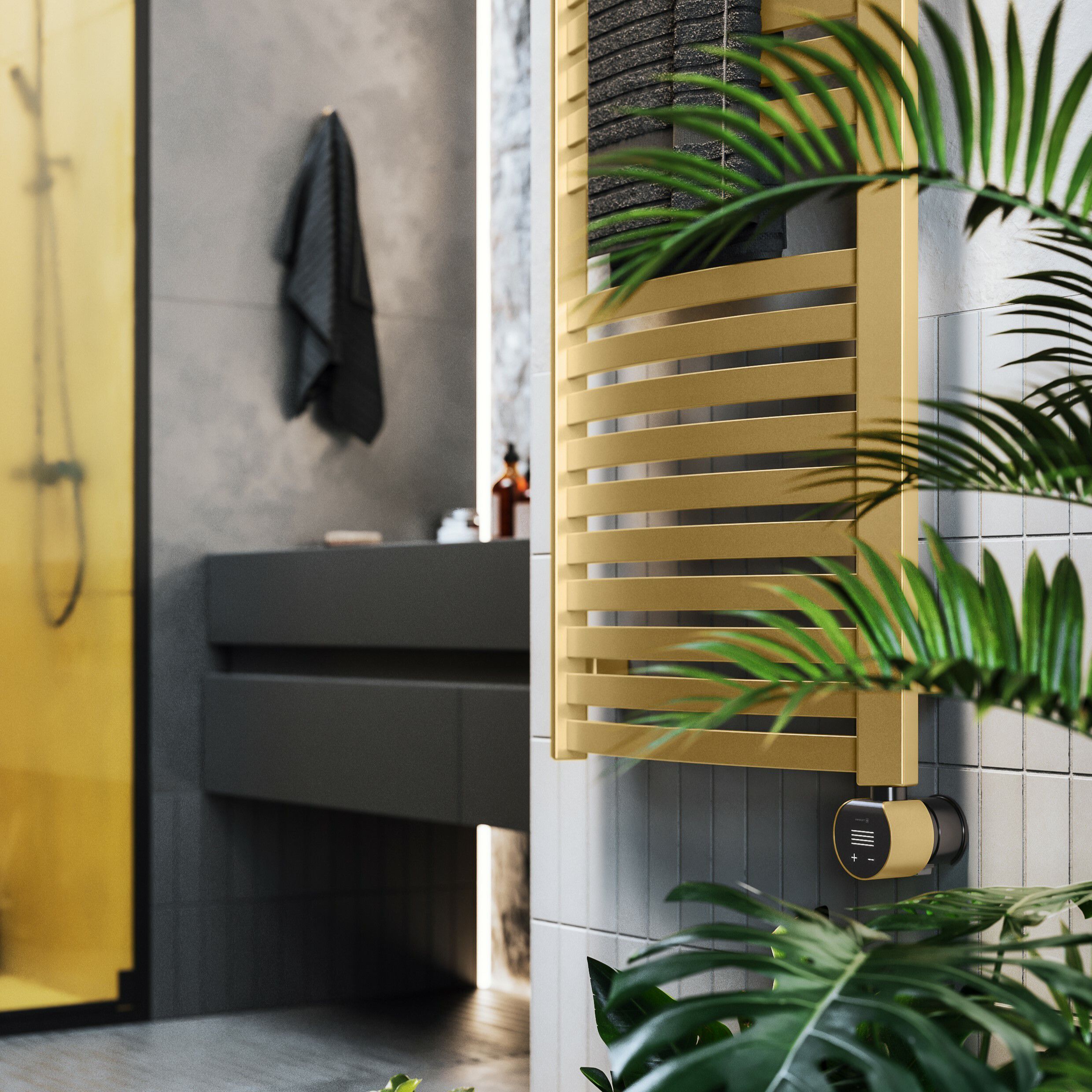 Terma Dexter Matt brass Oil-filled 2728BTU Electric towel radiator (H) 1760mm x (W) 500mm