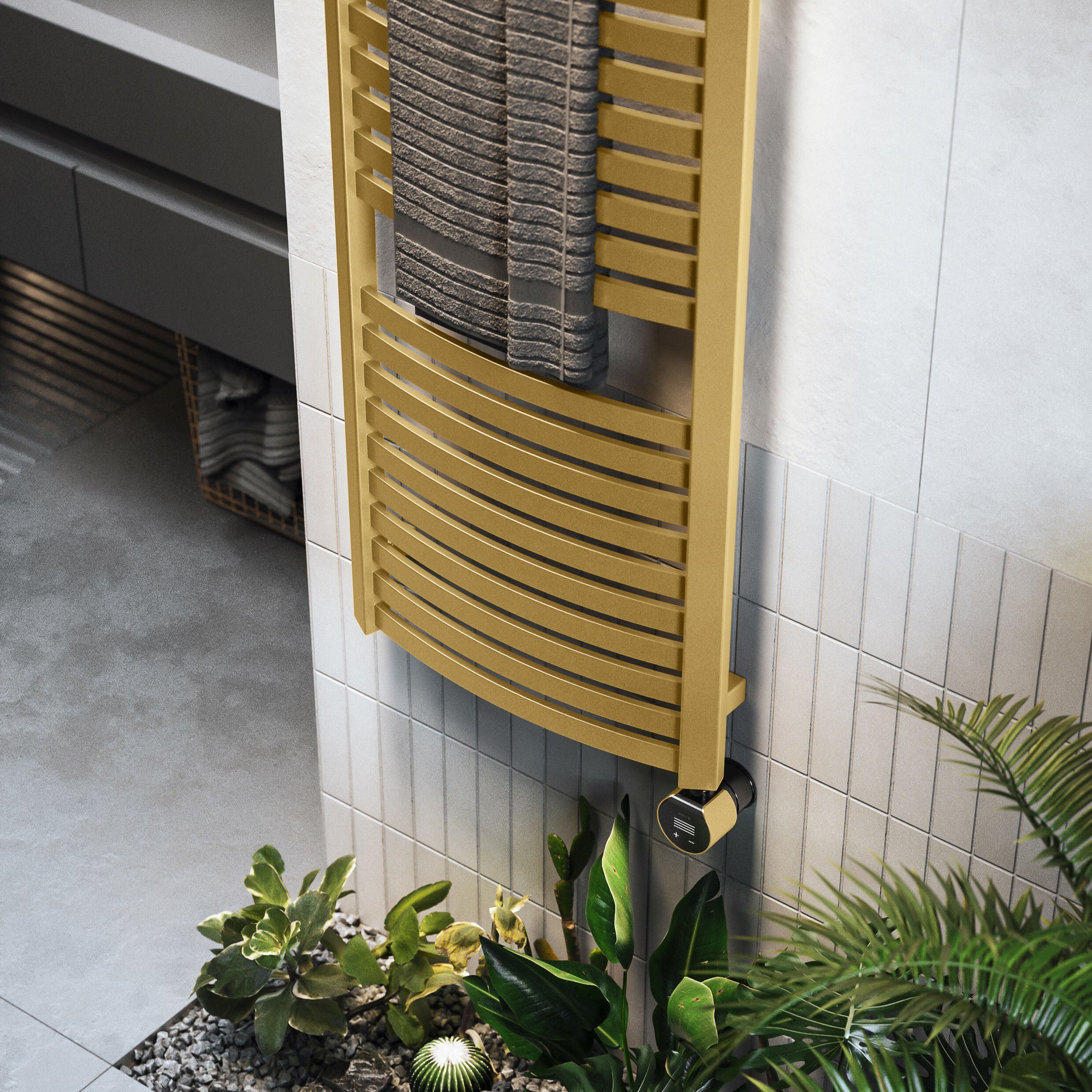 Terma Dexter Matt brass Oil-filled 2728BTU Electric towel radiator (H) 1760mm x (W) 500mm