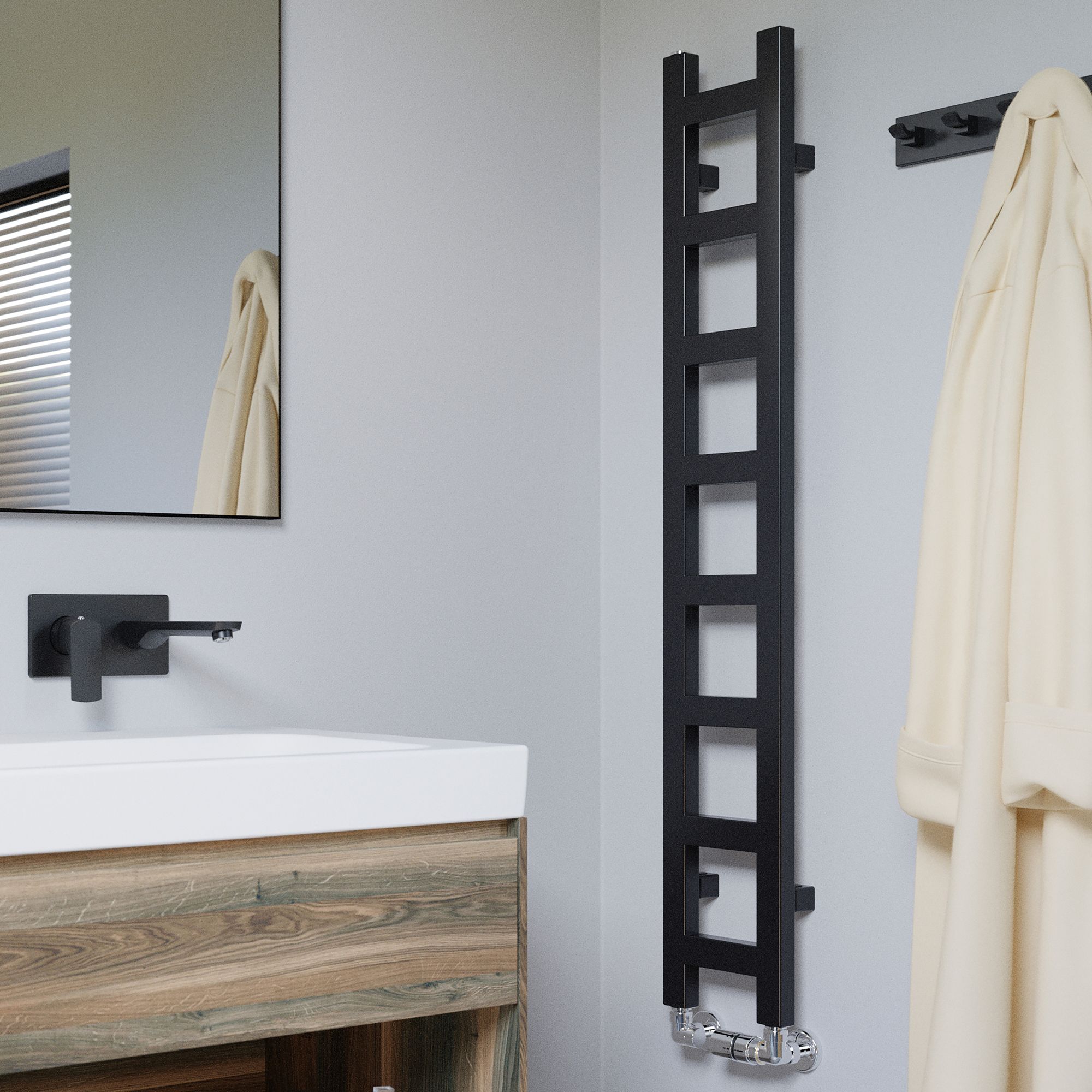 Terma Easy Black Flat Towel warmer (W)200mm x (H)1280mm