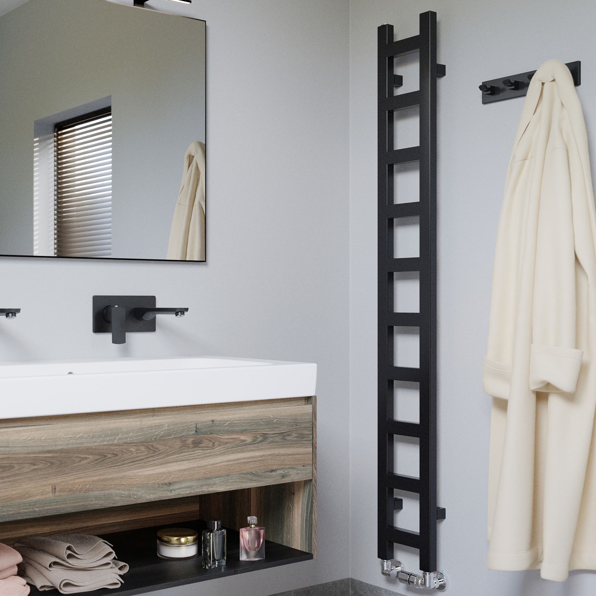 Terma Easy Black Flat Towel warmer (W)200mm x (H)1600mm