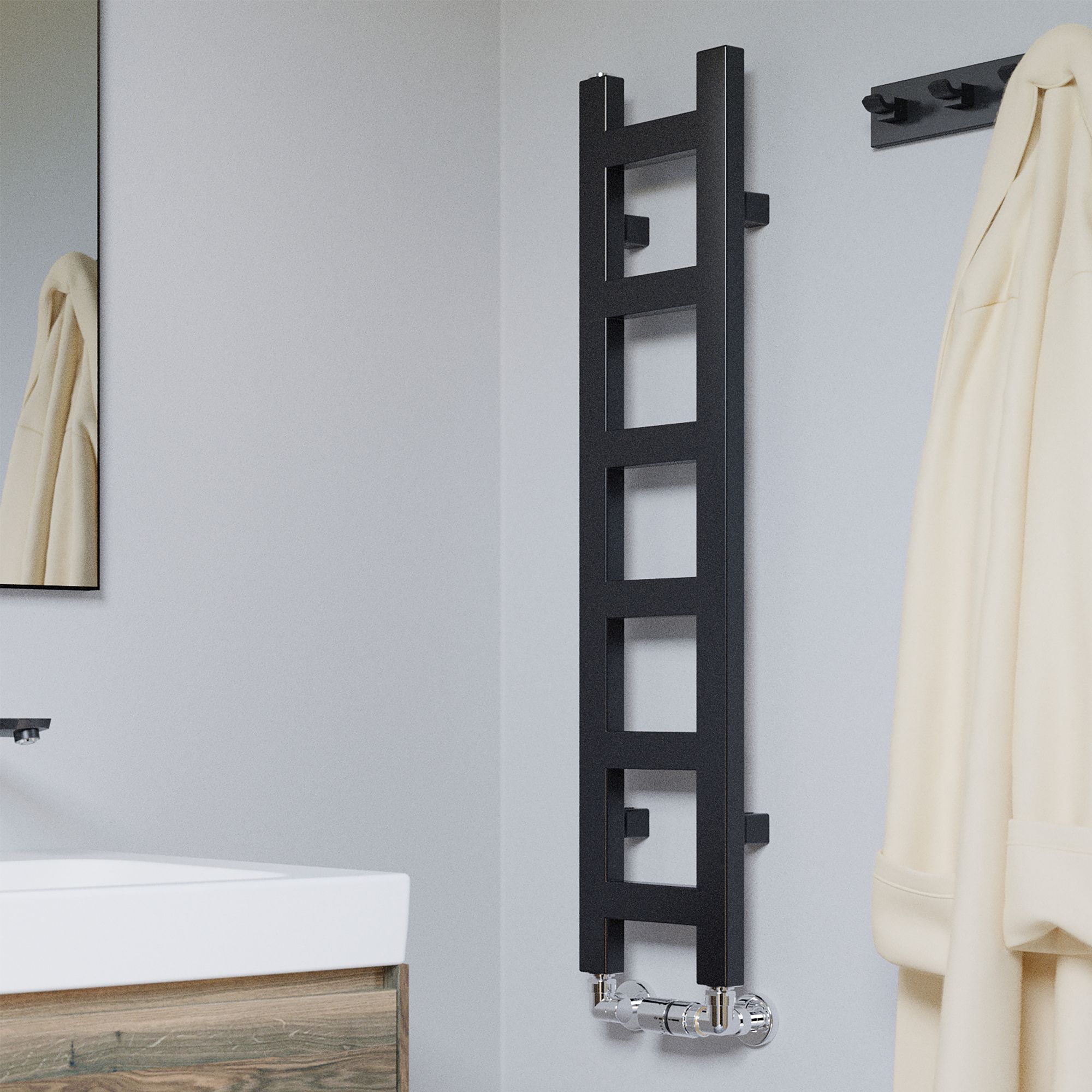 Terma Easy Black Flat Towel warmer (W)200mm x (H)960mm