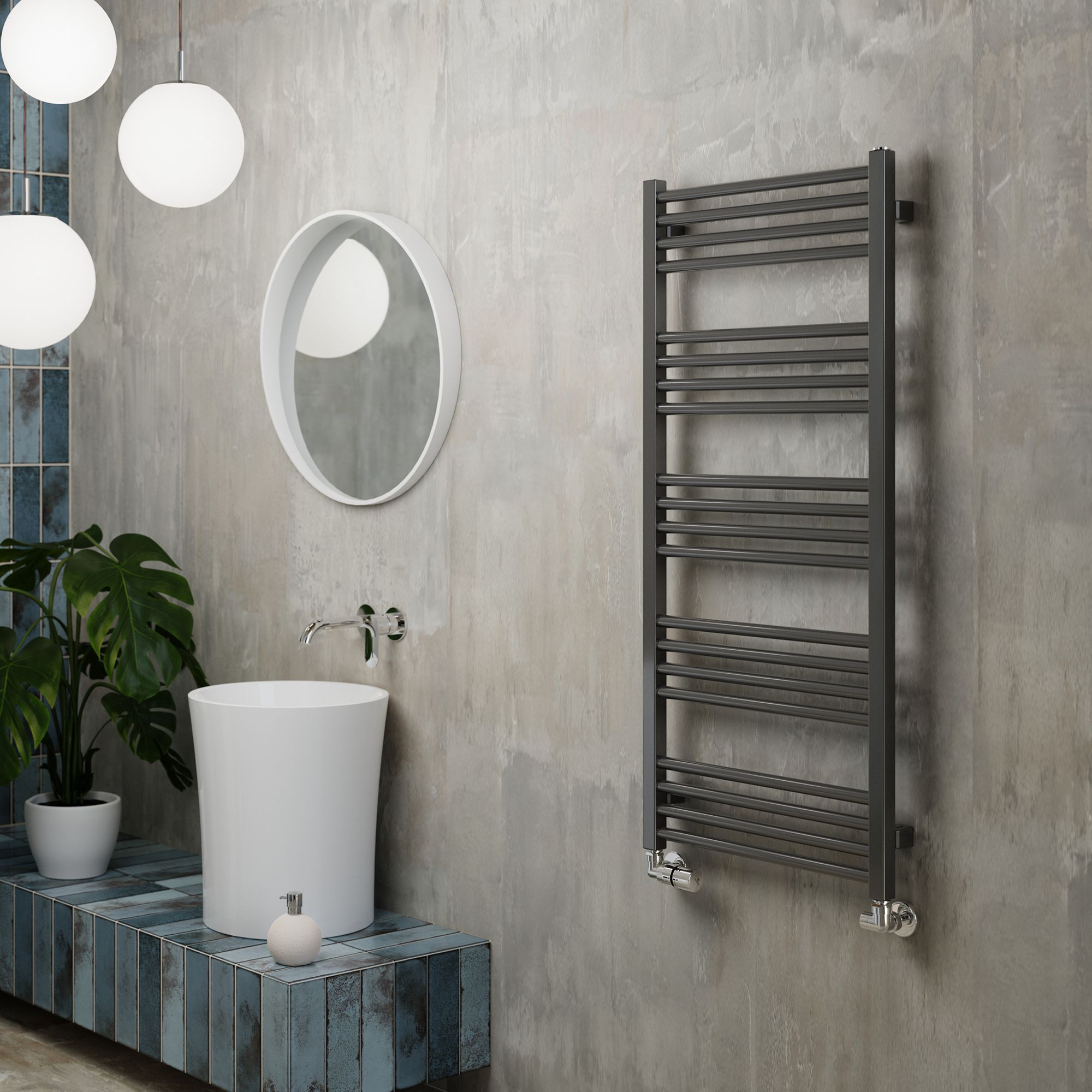 Terma Fiona Grey Flat Towel warmer (W)500mm x (H)1140mm