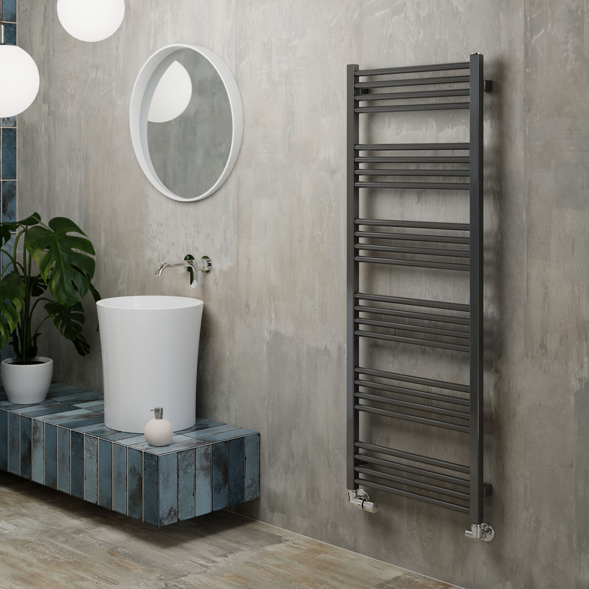 Terma Fiona Grey Flat Towel warmer (W)500mm x (H)1380mm