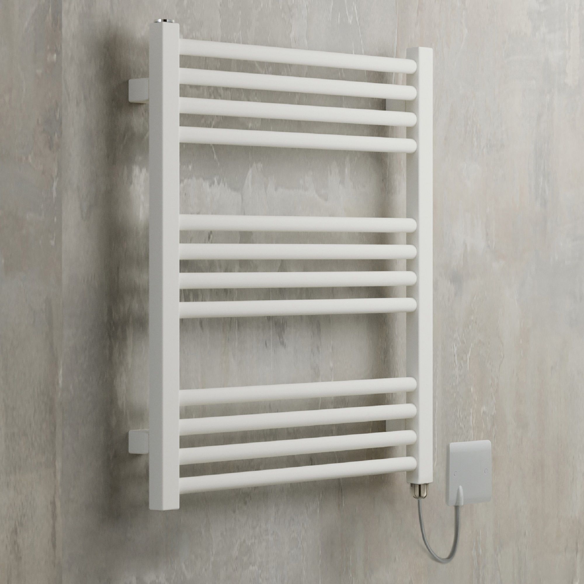 Terma Fiona Matt soft white Oil-filled 1023BTU Electric towel radiator (H) 660mm x (W) 500mm