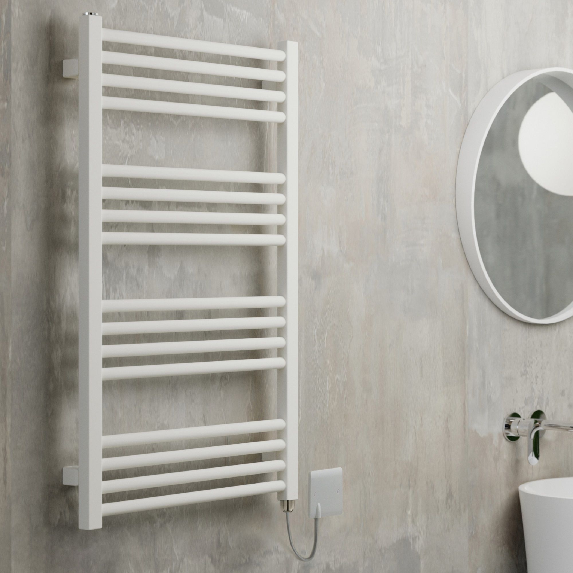 Terma Fiona Matt soft white Oil-filled 1364BTU Electric towel radiator (H) 900mm x (W) 500mm