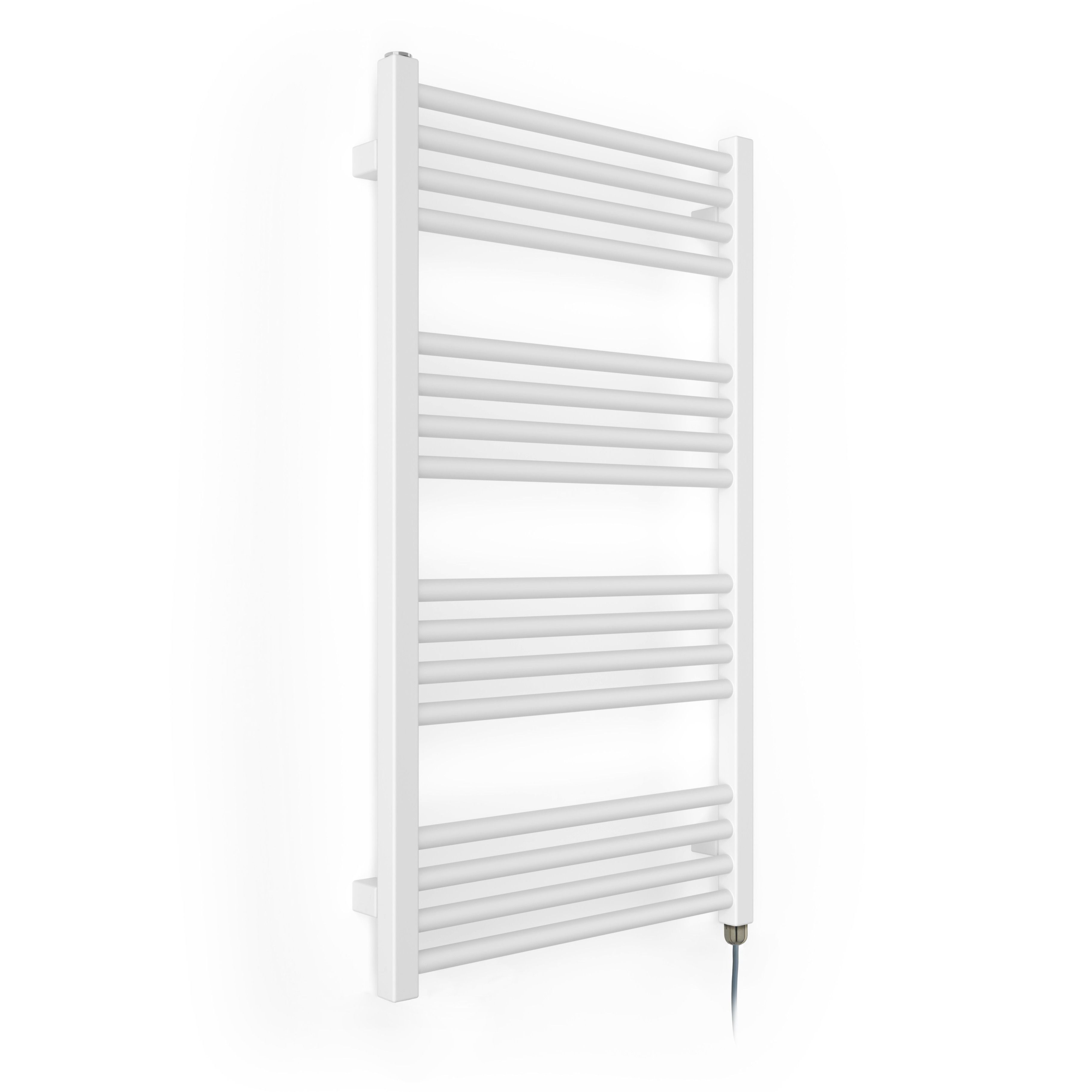 Terma Fiona Matt soft white Oil-filled 1364BTU Electric towel radiator (H) 900mm x (W) 500mm