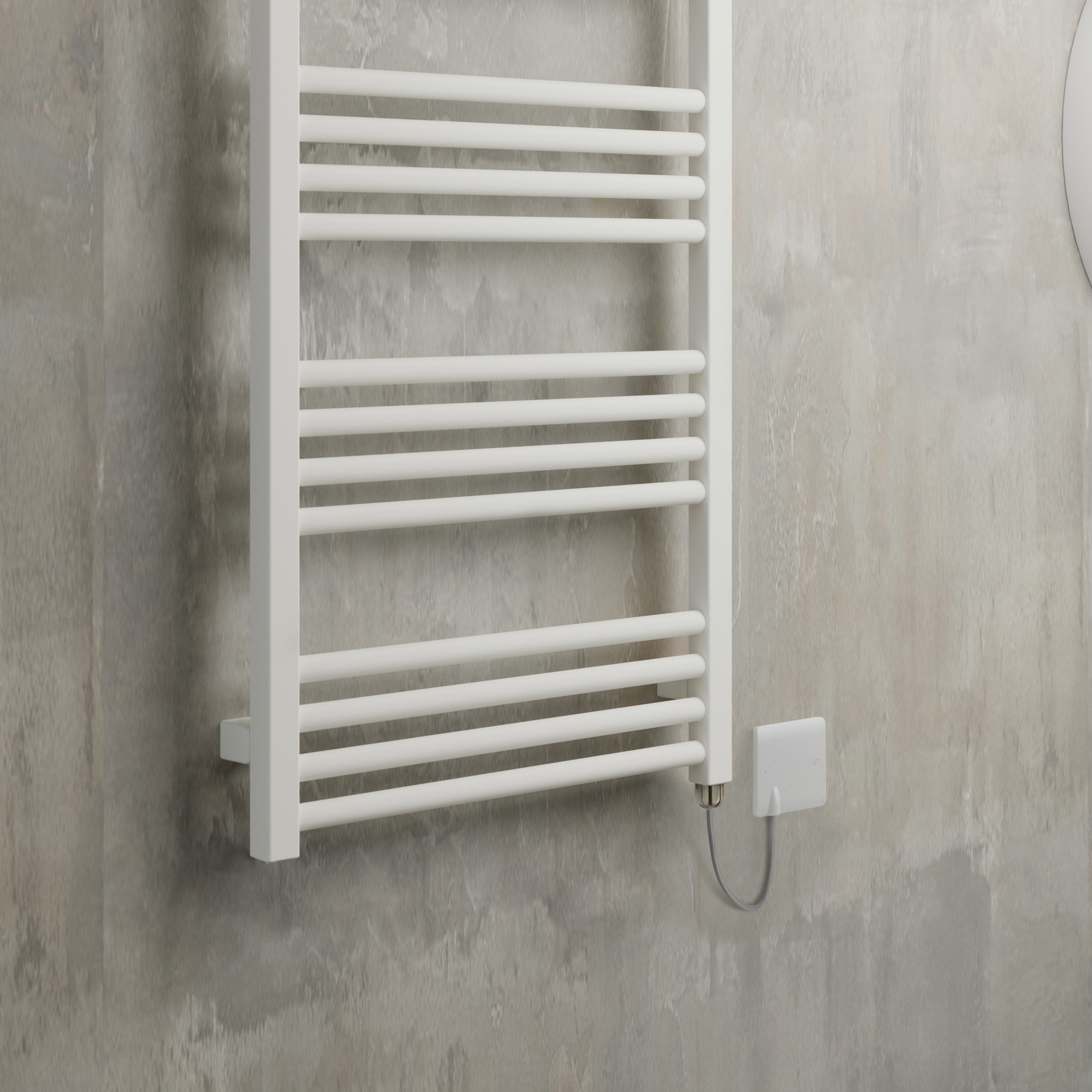 Terma Fiona Matt soft white Oil-filled 1364BTU Electric towel radiator (H) 900mm x (W) 500mm