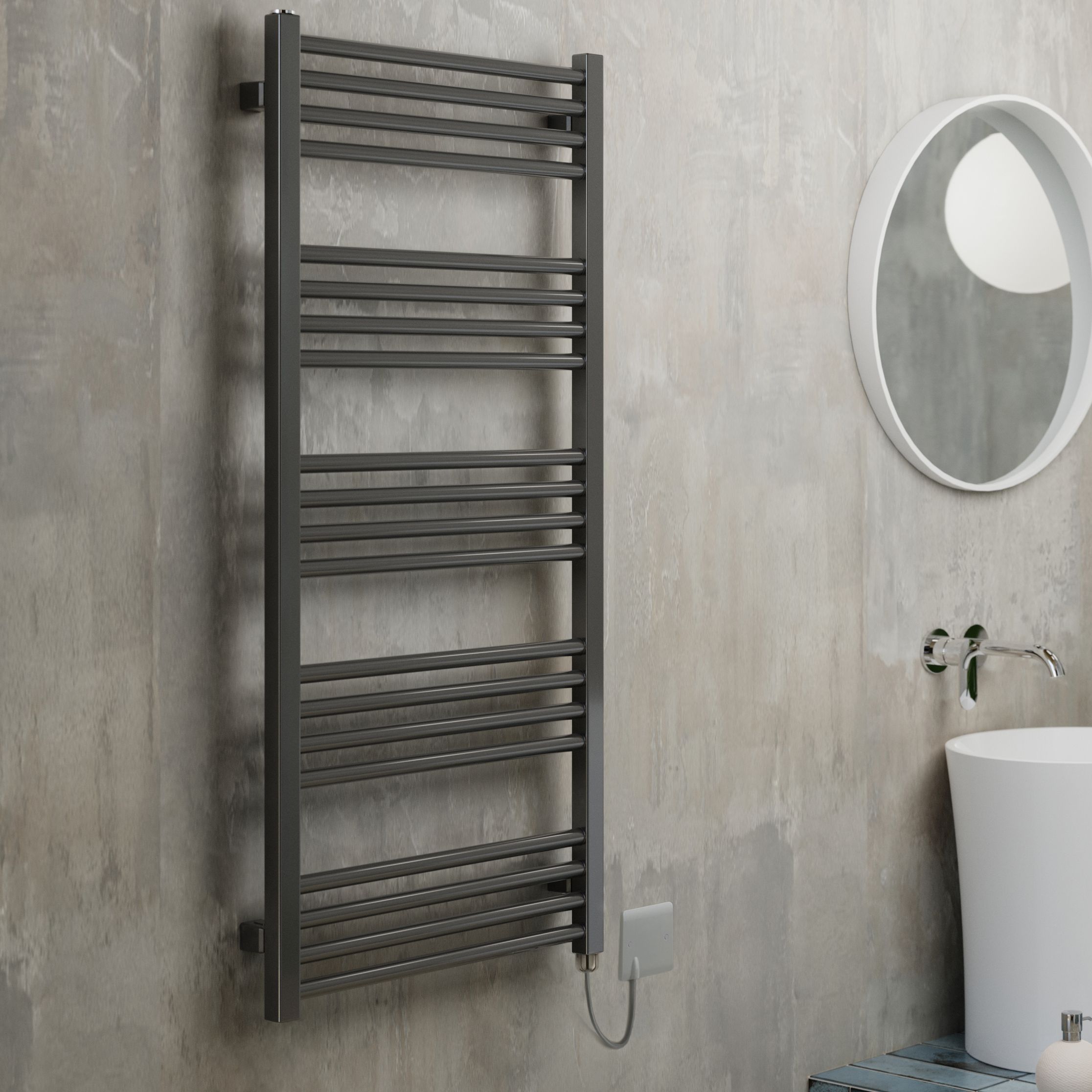Terma Fiona Matt sparkling grey Oil-filled 2046BTU Electric towel radiator (H) 1140mm x (W) 500mm