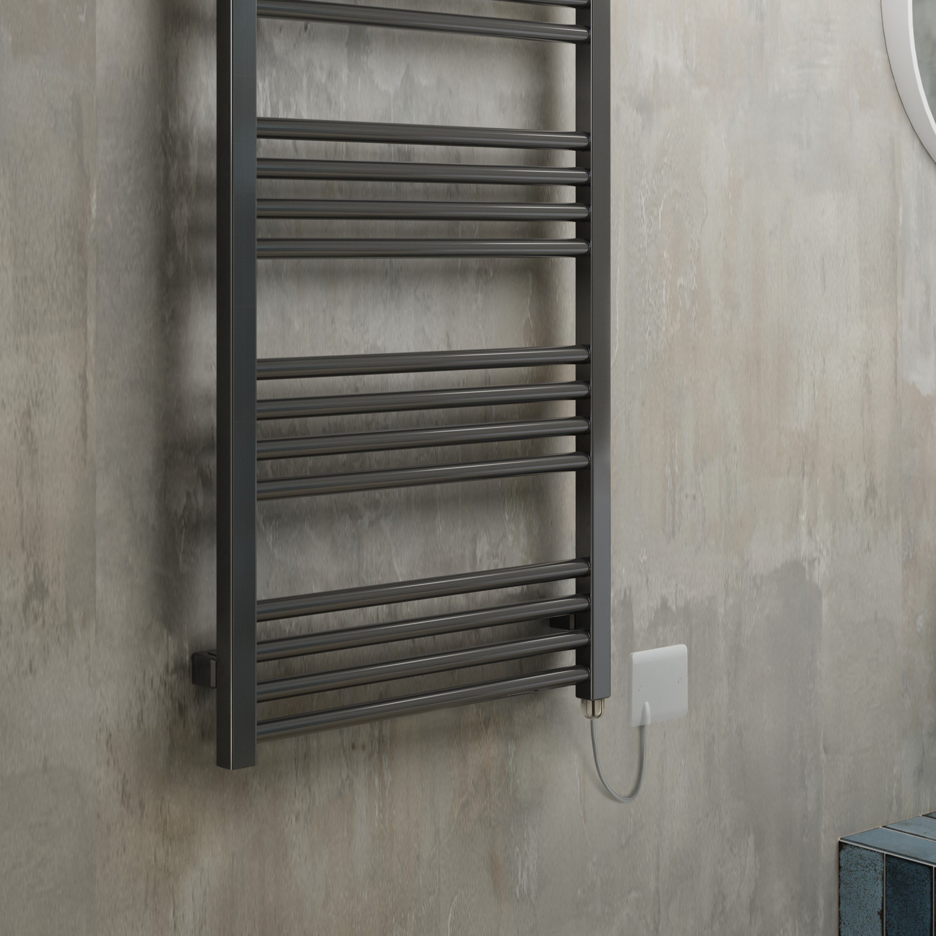 Terma Fiona Matt sparkling grey Oil-filled 2046BTU Electric towel radiator (H) 1140mm x (W) 500mm