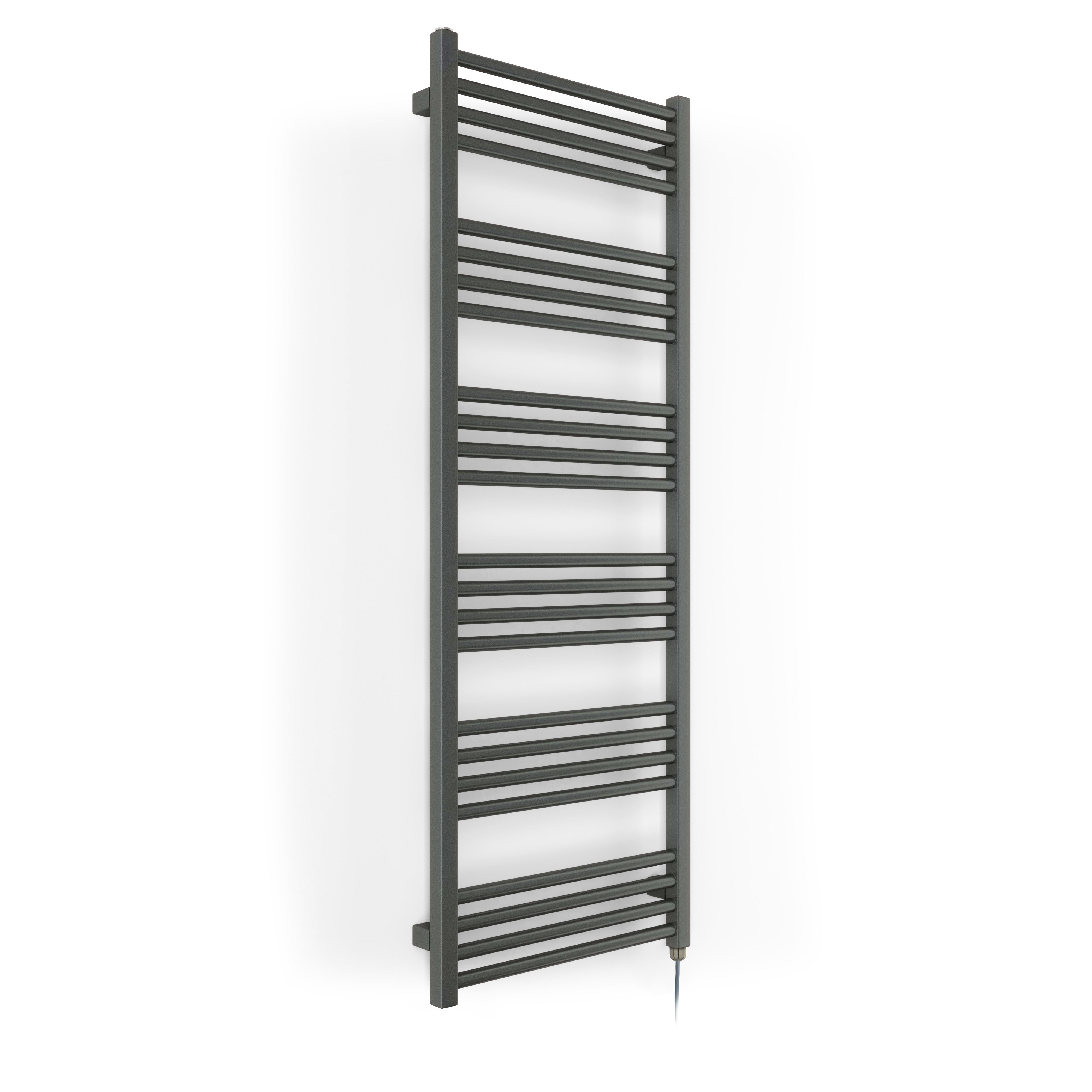 Terma Fiona Matt sparkling grey Oil-filled 2046BTU Electric towel radiator (H) 1380mm x (W) 500mm