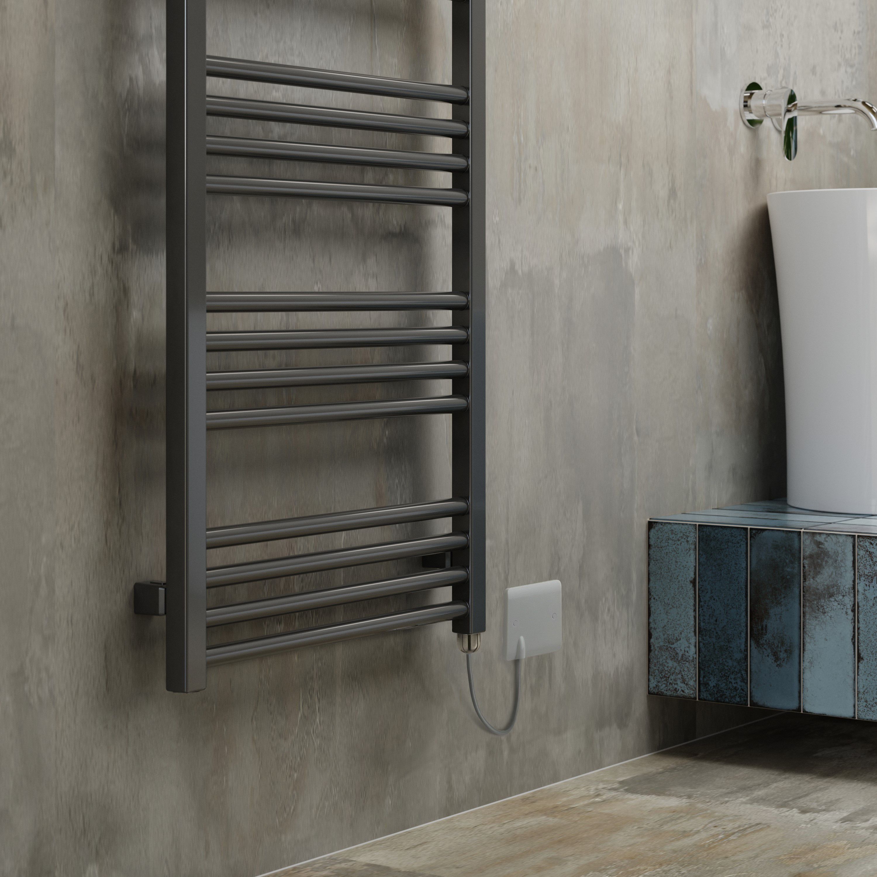 Terma Fiona Matt sparkling grey Oil-filled 2046BTU Electric towel radiator (H) 1380mm x (W) 500mm