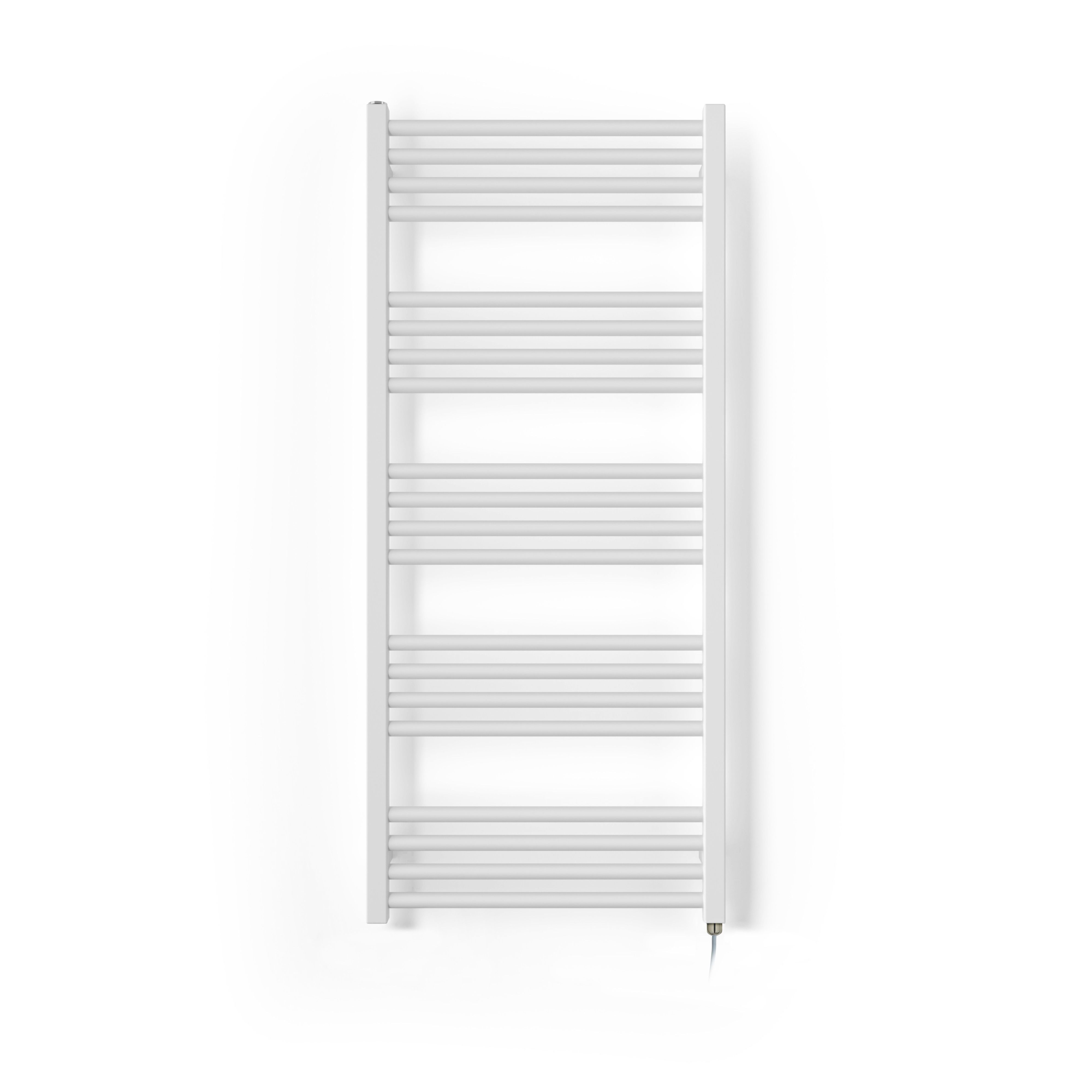 Terma Fiona Satin soft white Oil-filled 2046BTU Electric towel radiator (H) 1140mm x (W) 500mm