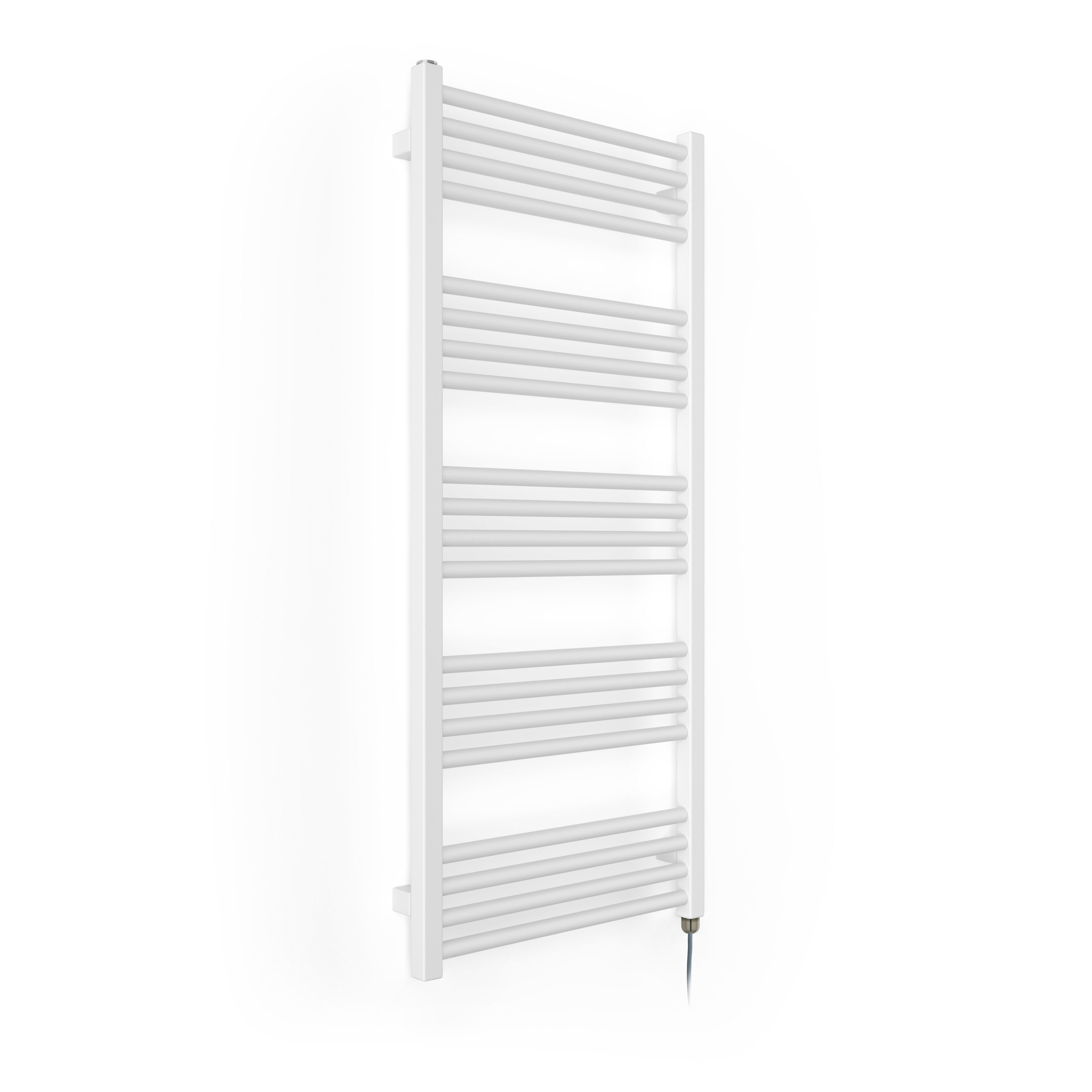 Terma Fiona Satin soft white Oil-filled 2046BTU Electric towel radiator (H) 1140mm x (W) 500mm