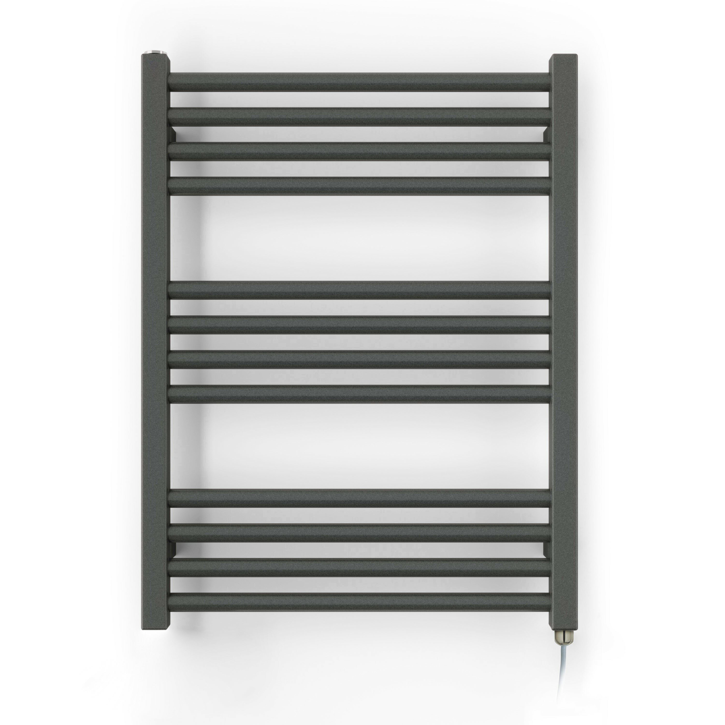 Terma Fiona Satin sparkling grey Oil-filled 1023BTU Electric towel radiator (H) 660mm x (W) 500mm