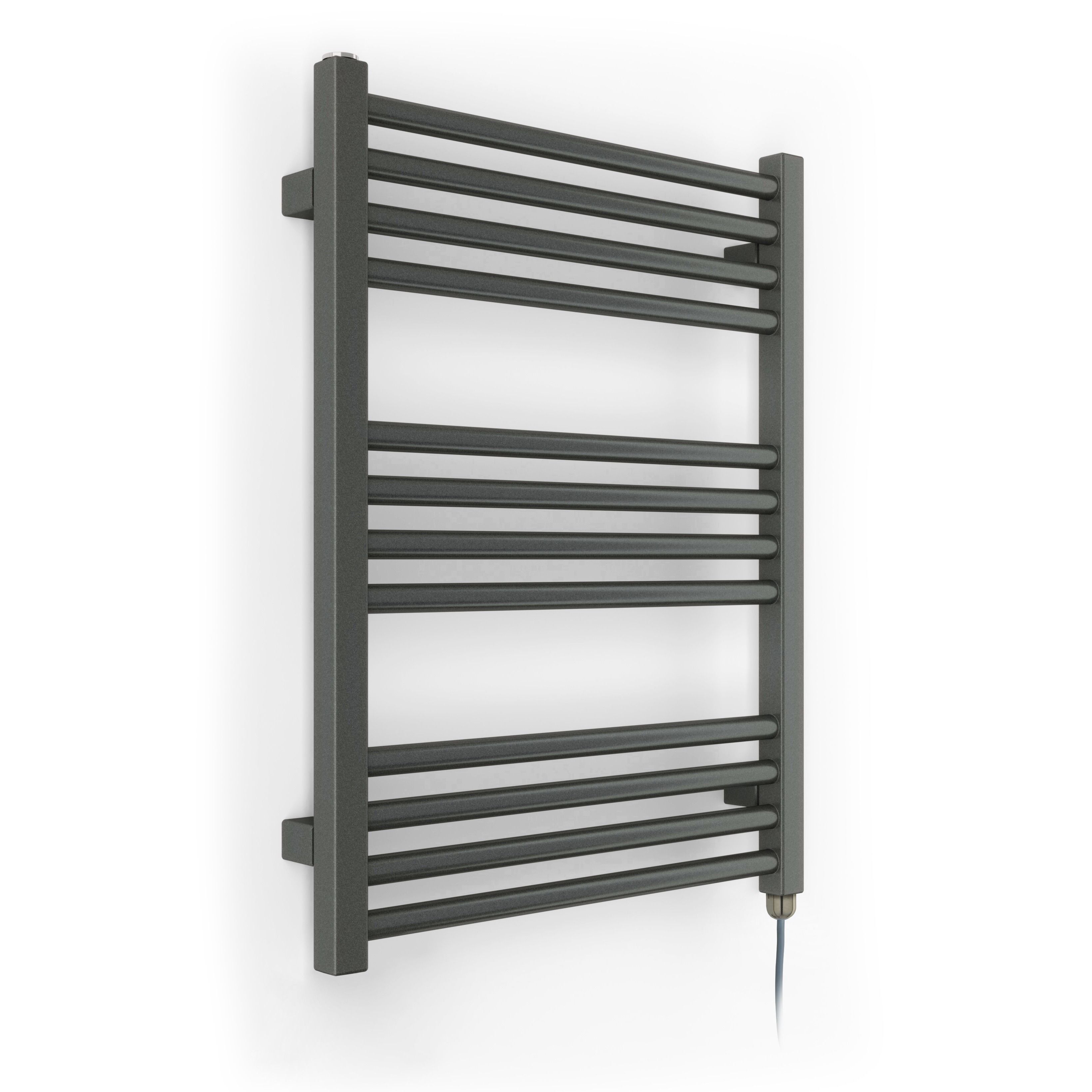 Terma Fiona Satin sparkling grey Oil-filled 1023BTU Electric towel radiator (H) 660mm x (W) 500mm