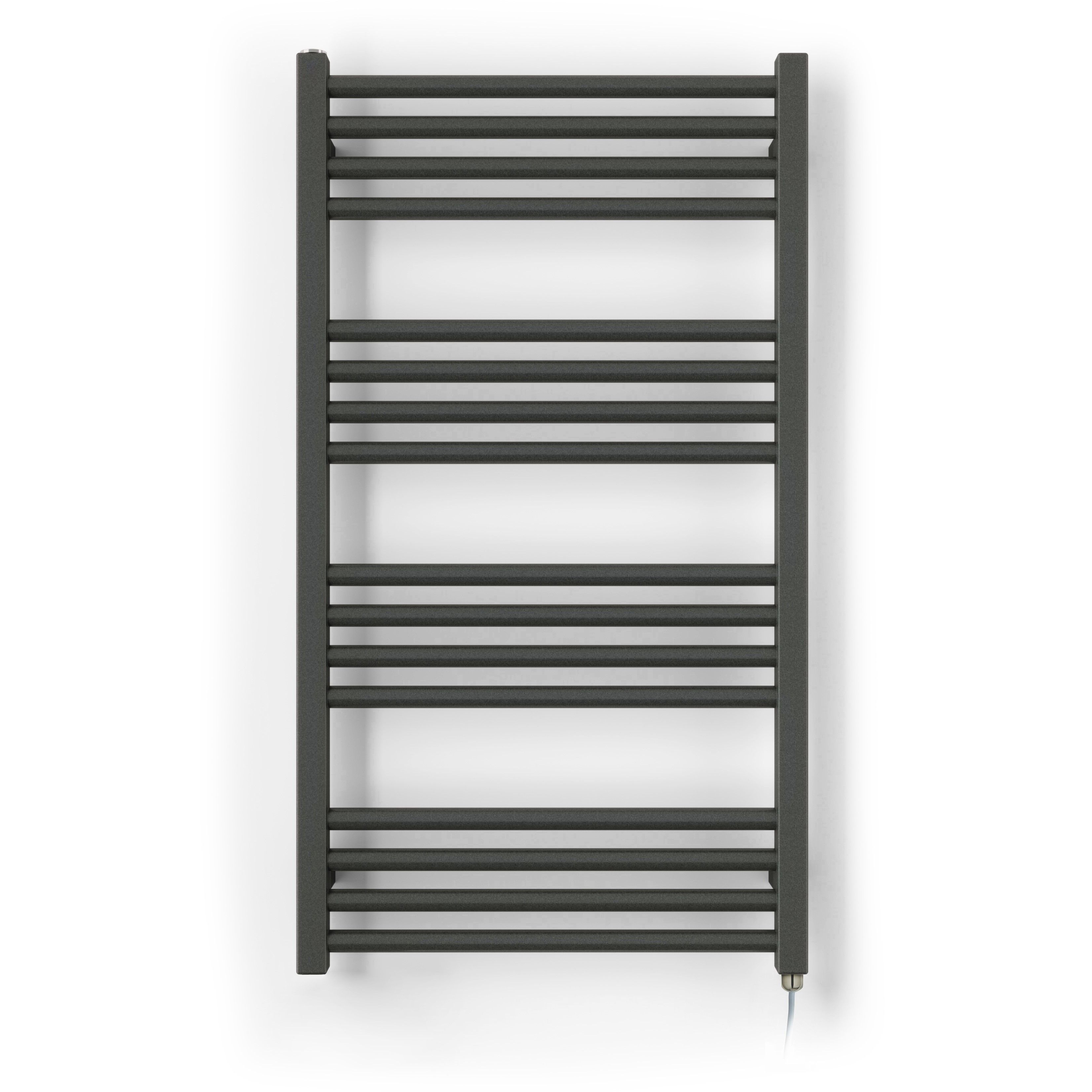 Terma Fiona Satin sparkling grey Oil-filled 1364BTU Electric towel radiator (H) 900mm x (W) 500mm