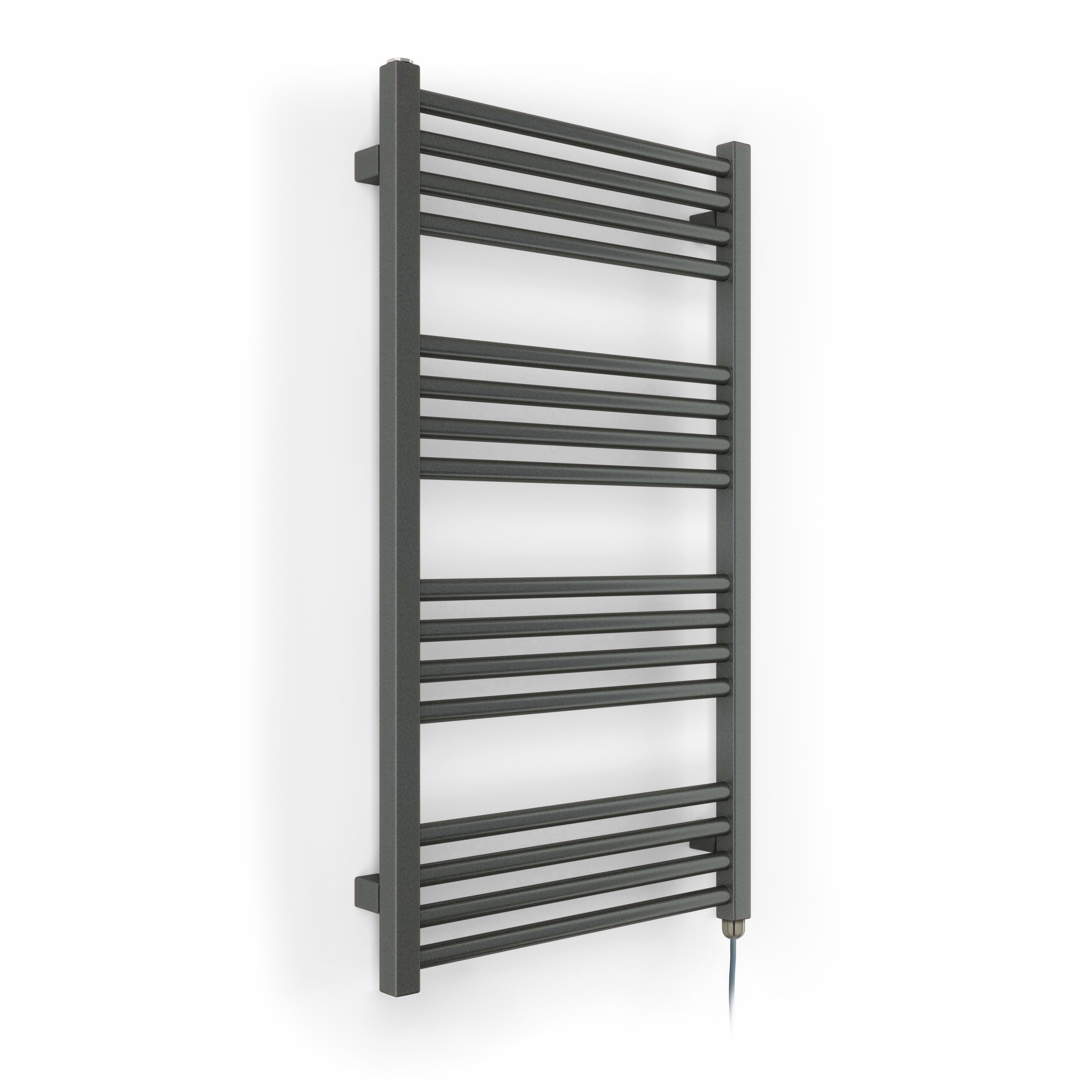 Terma Fiona Satin sparkling grey Oil-filled 1364BTU Electric towel radiator (H) 900mm x (W) 500mm