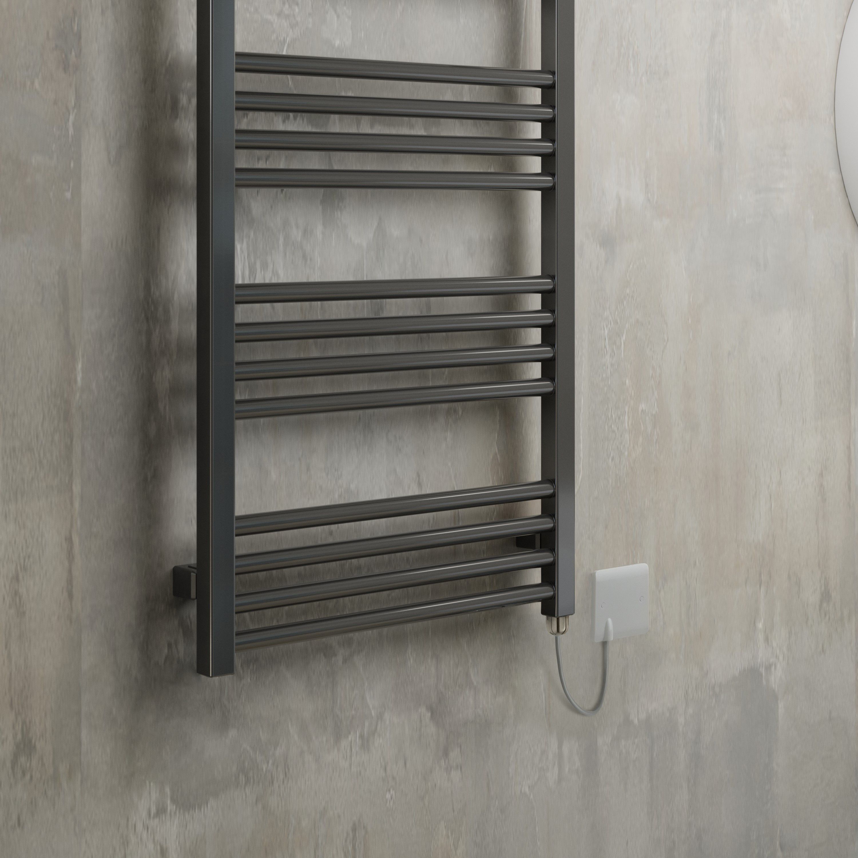 Terma Fiona Satin sparkling grey Oil-filled 1364BTU Electric towel radiator (H) 900mm x (W) 500mm