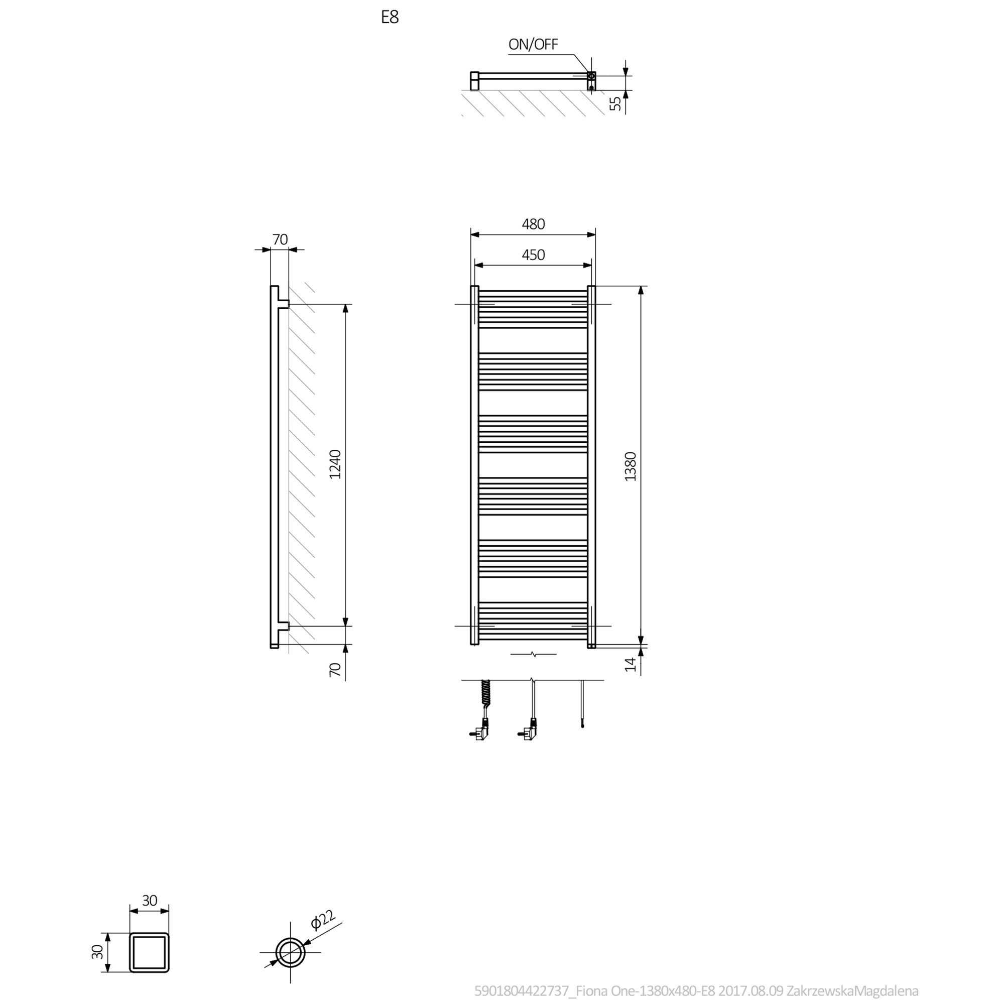 Terma Fiona Sparkling gravel Towel warmer (W)480mm x (H)1380mm