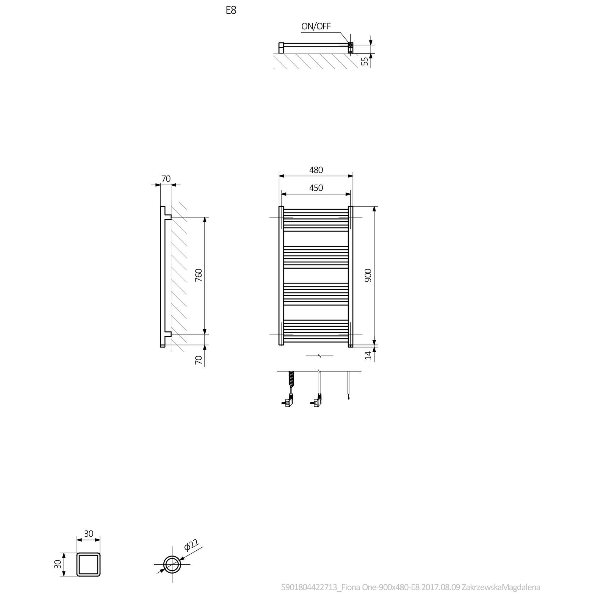 Terma Fiona Sparkling gravel Towel warmer (W)480mm x (H)900mm
