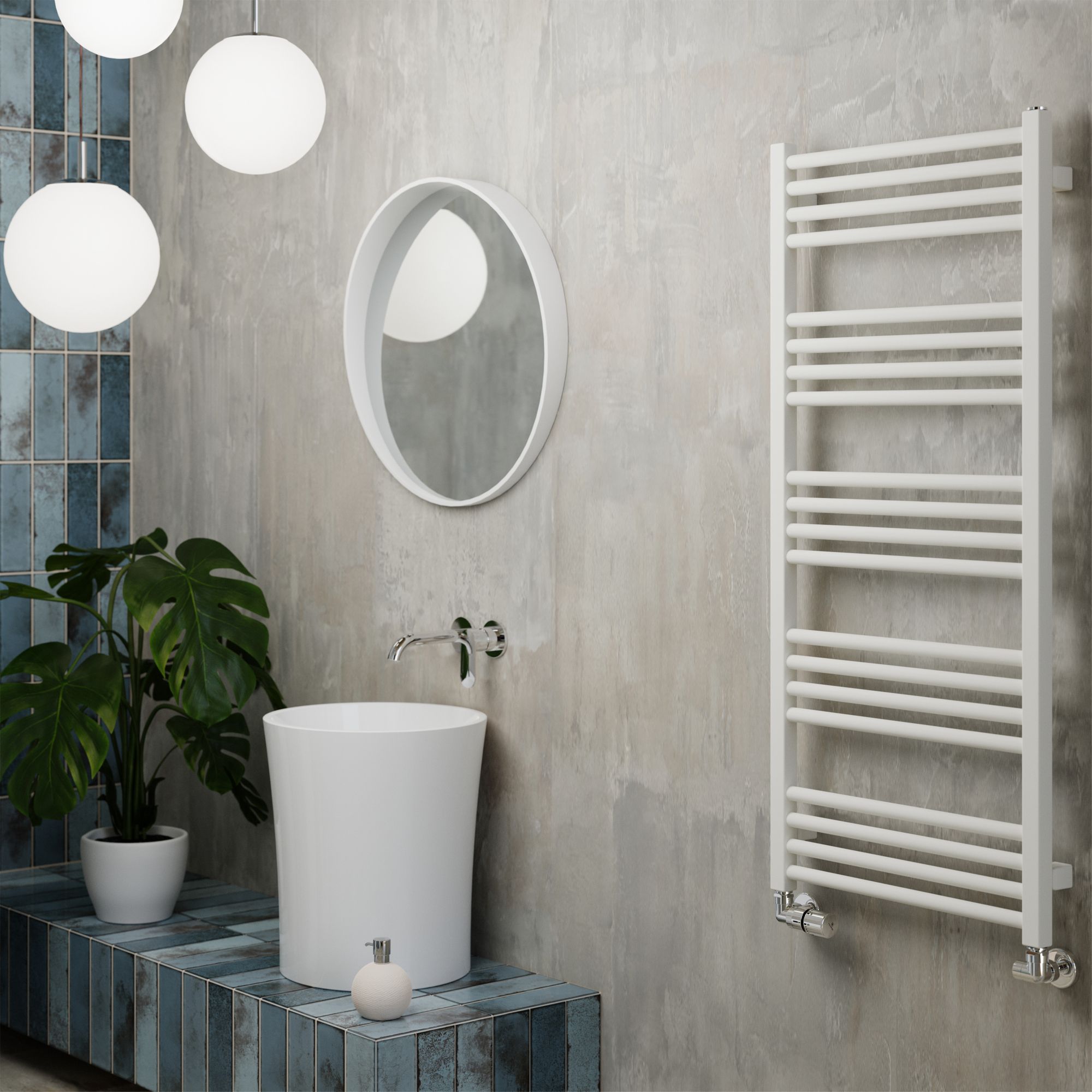Terma Fiona White Flat Towel warmer (W)500mm x (H)1140mm