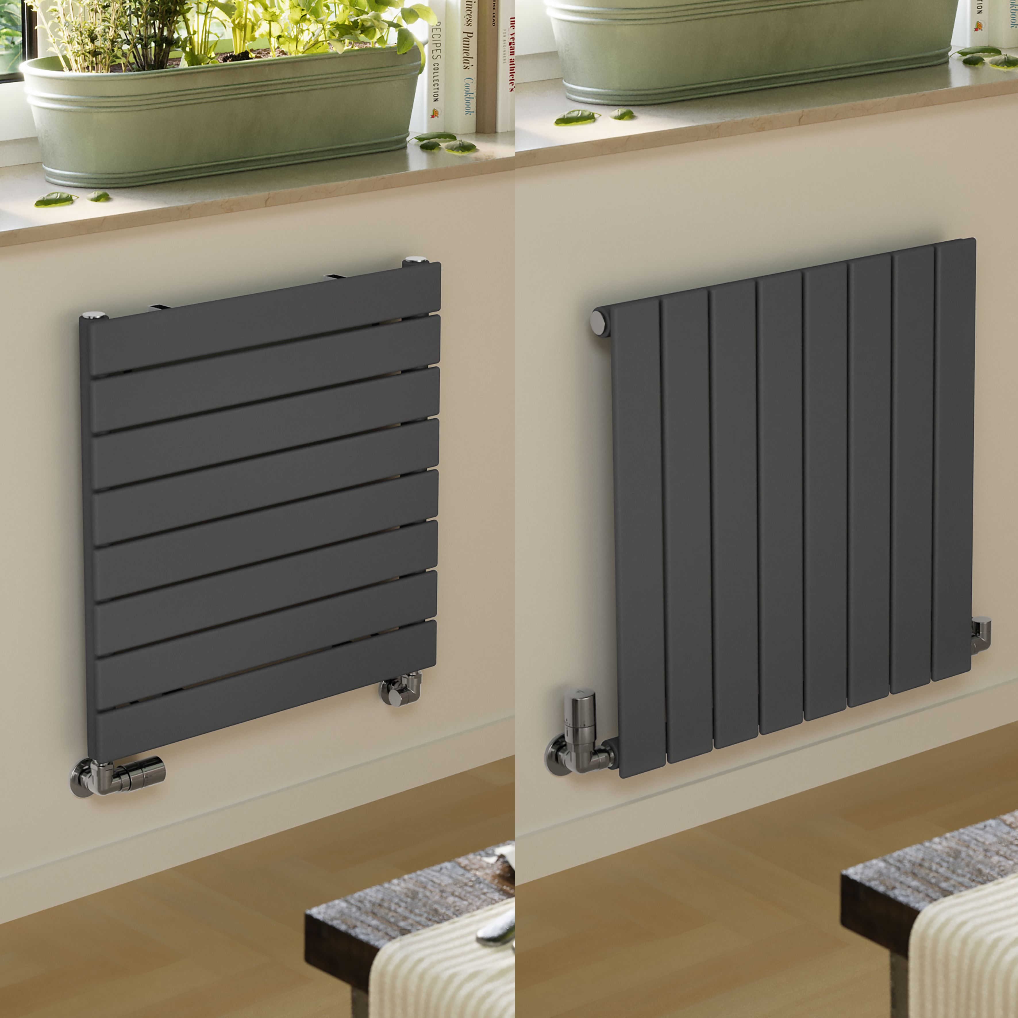 Terma Forte Metallic Grey Hydronic Horizontal or vertical Designer 1384BTU Radiator, (W)588mm x (H)600mm