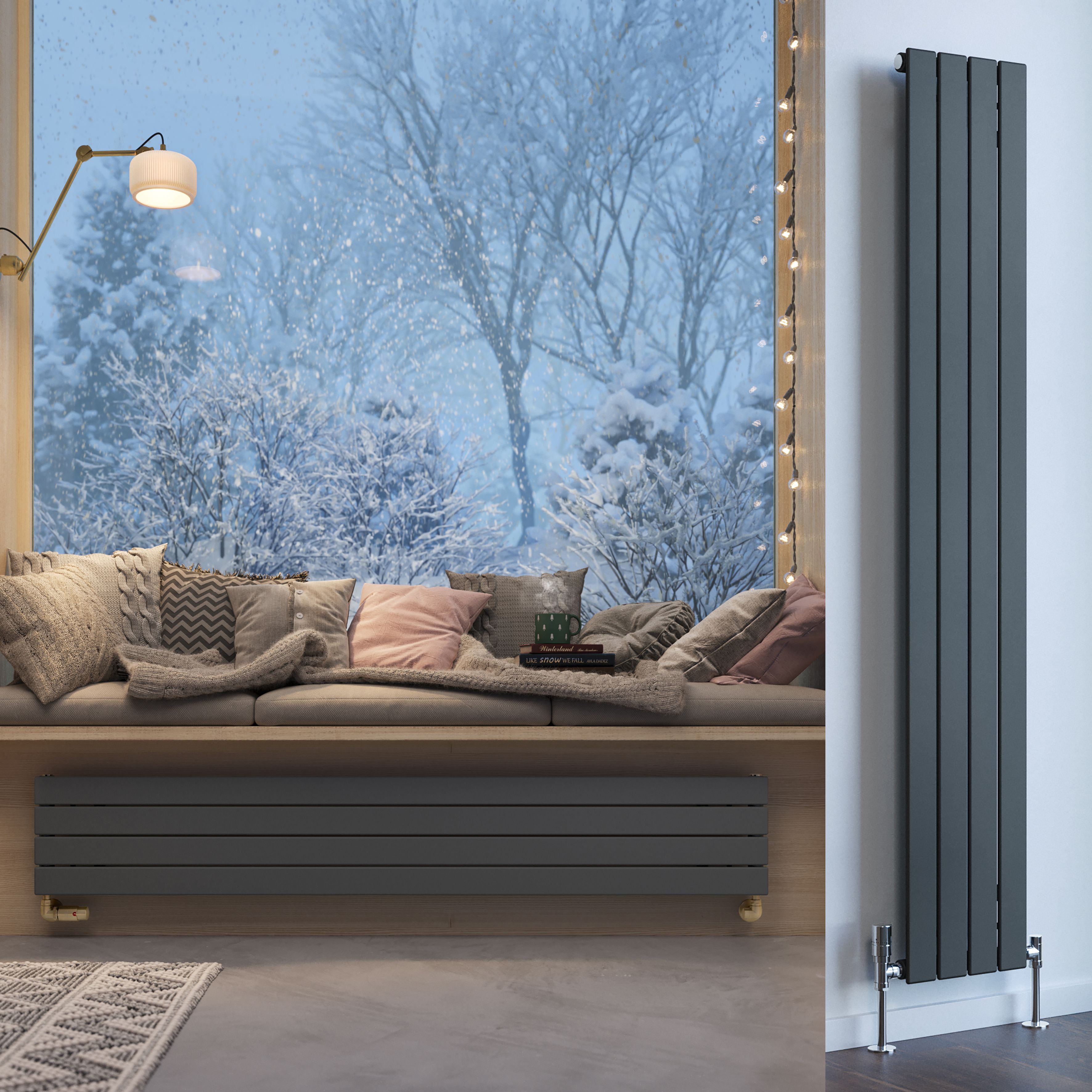Terma Forte Metallic Grey Hydronic Horizontal or vertical Designer 1780BTU Radiator, (W)292mm x (H)1800mm