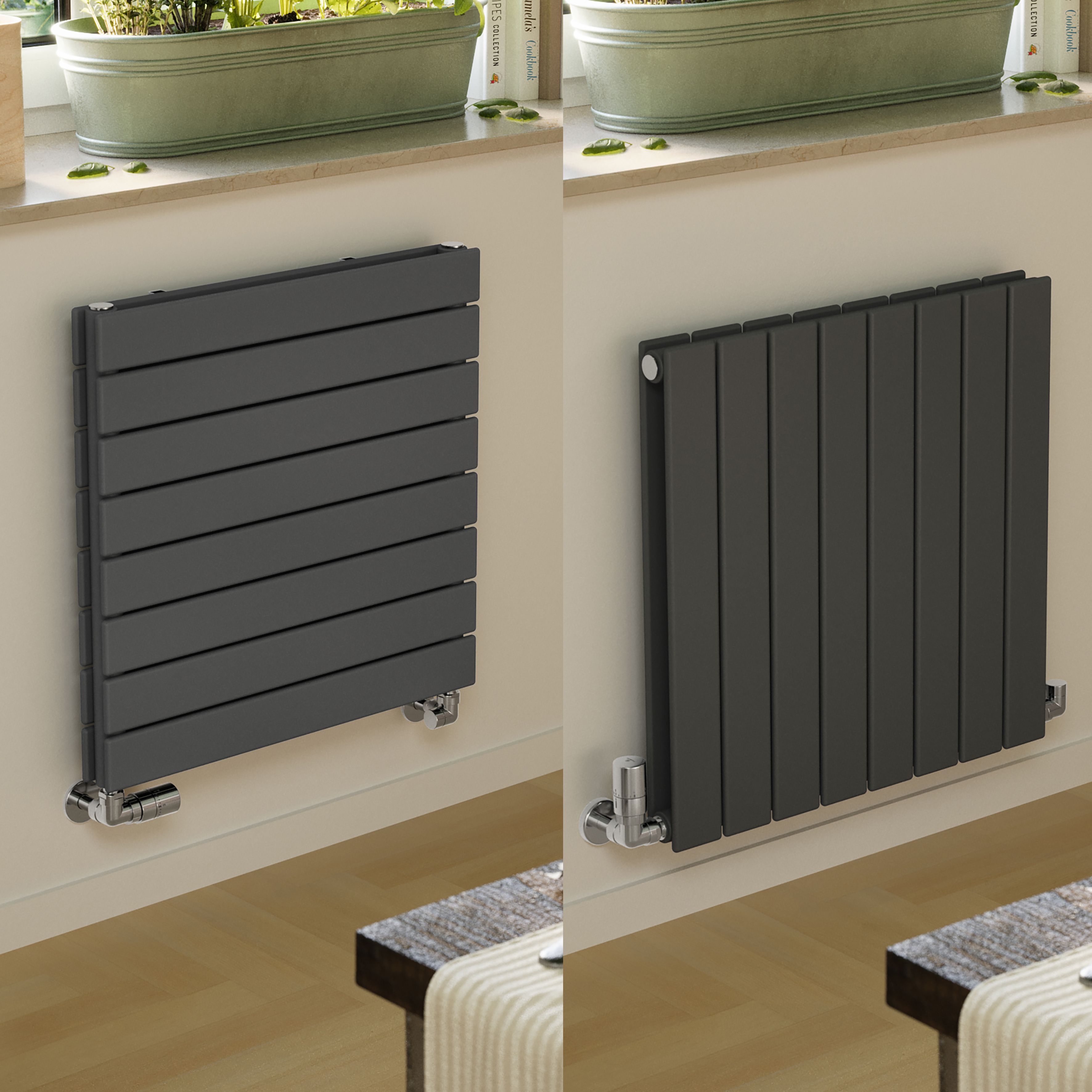 Terma Forte Metallic Grey Hydronic Horizontal or vertical Designer 2111BTU Radiator, (W)588mm x (H)600mm