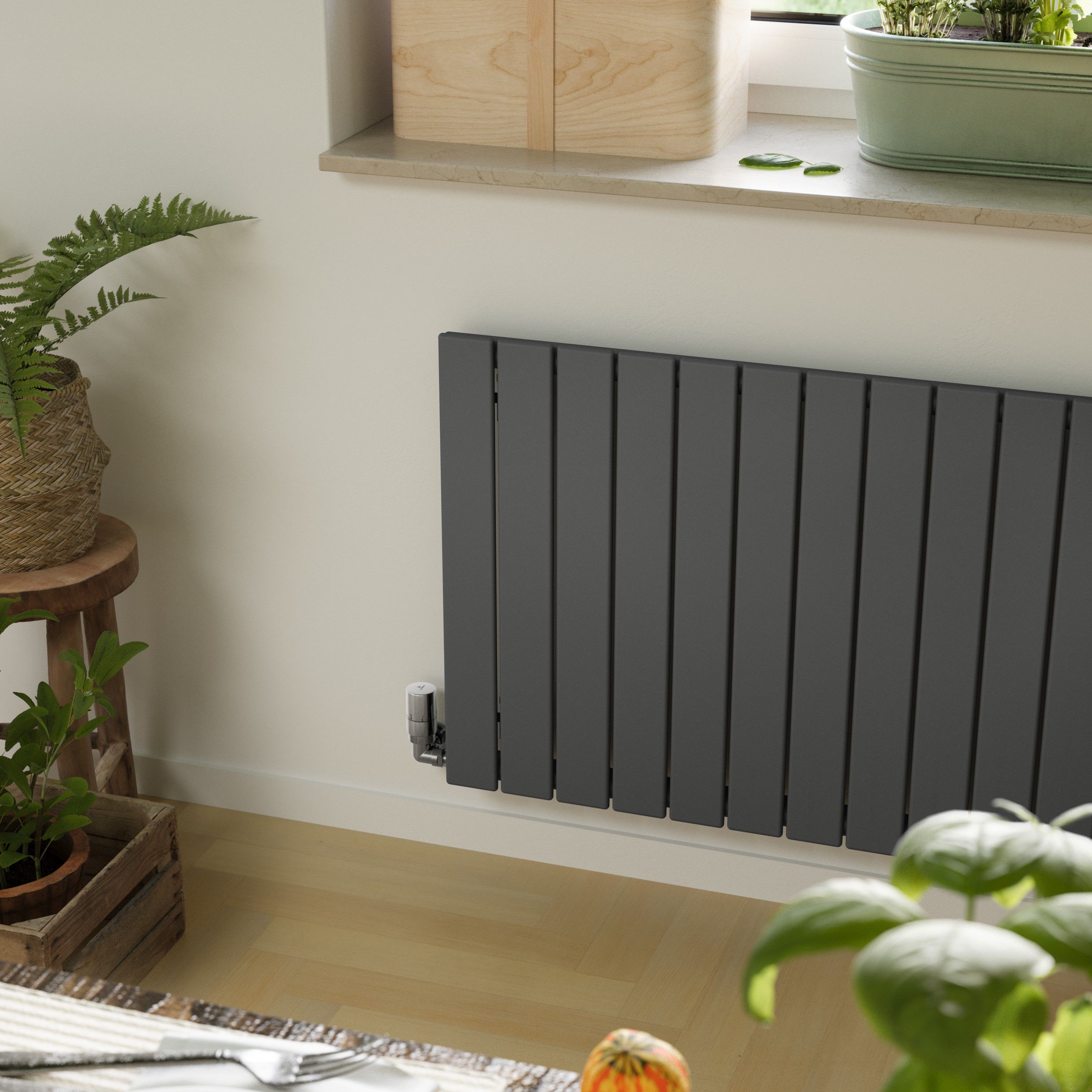Terma Forte Metallic Grey Hydronic Horizontal or vertical Designer 2939BTU Radiator, (W)1254mm x (H)600mm
