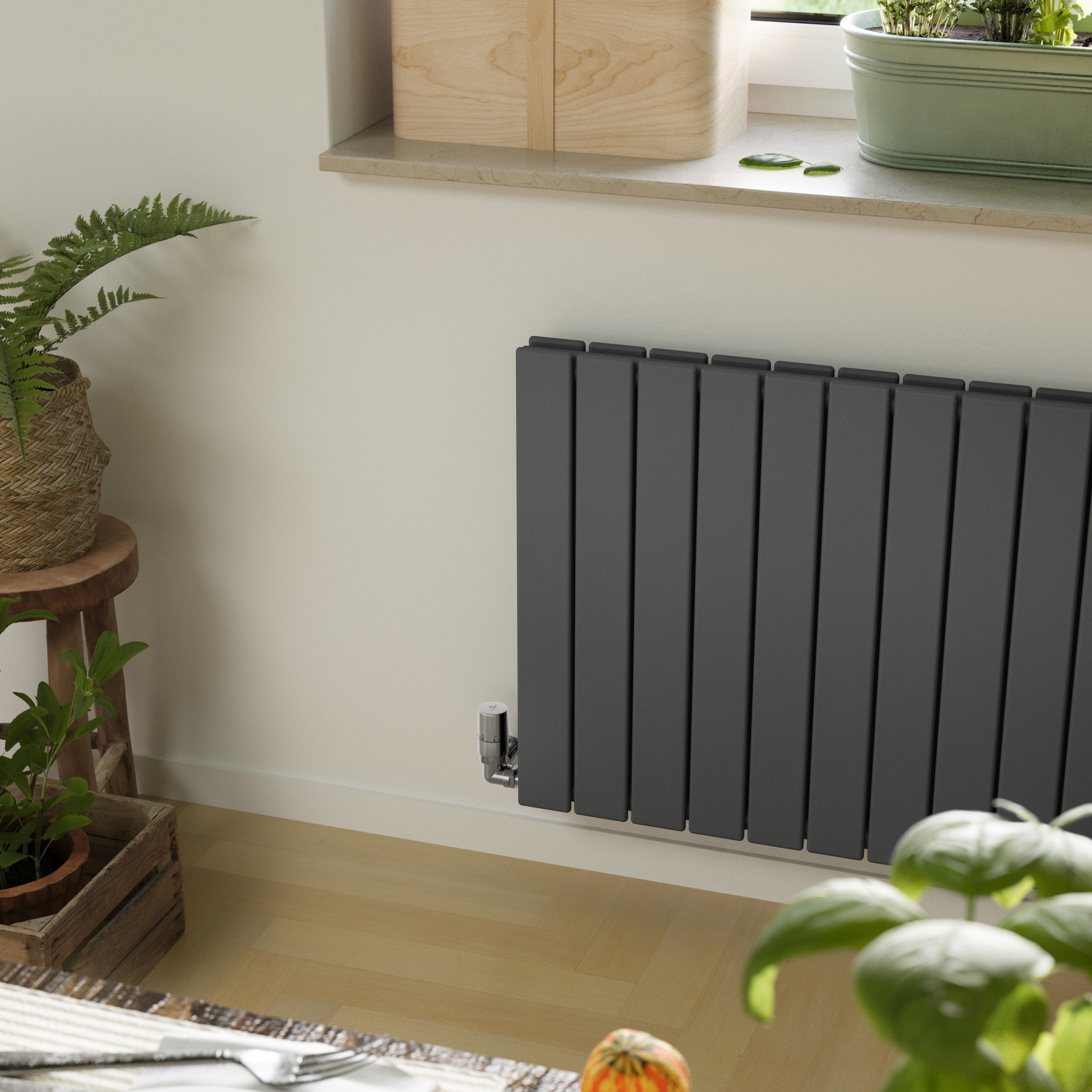 Terma Forte Metallic Grey Hydronic Horizontal or vertical Designer 3696BTU Radiator, (W)1032mm x (H)600mm