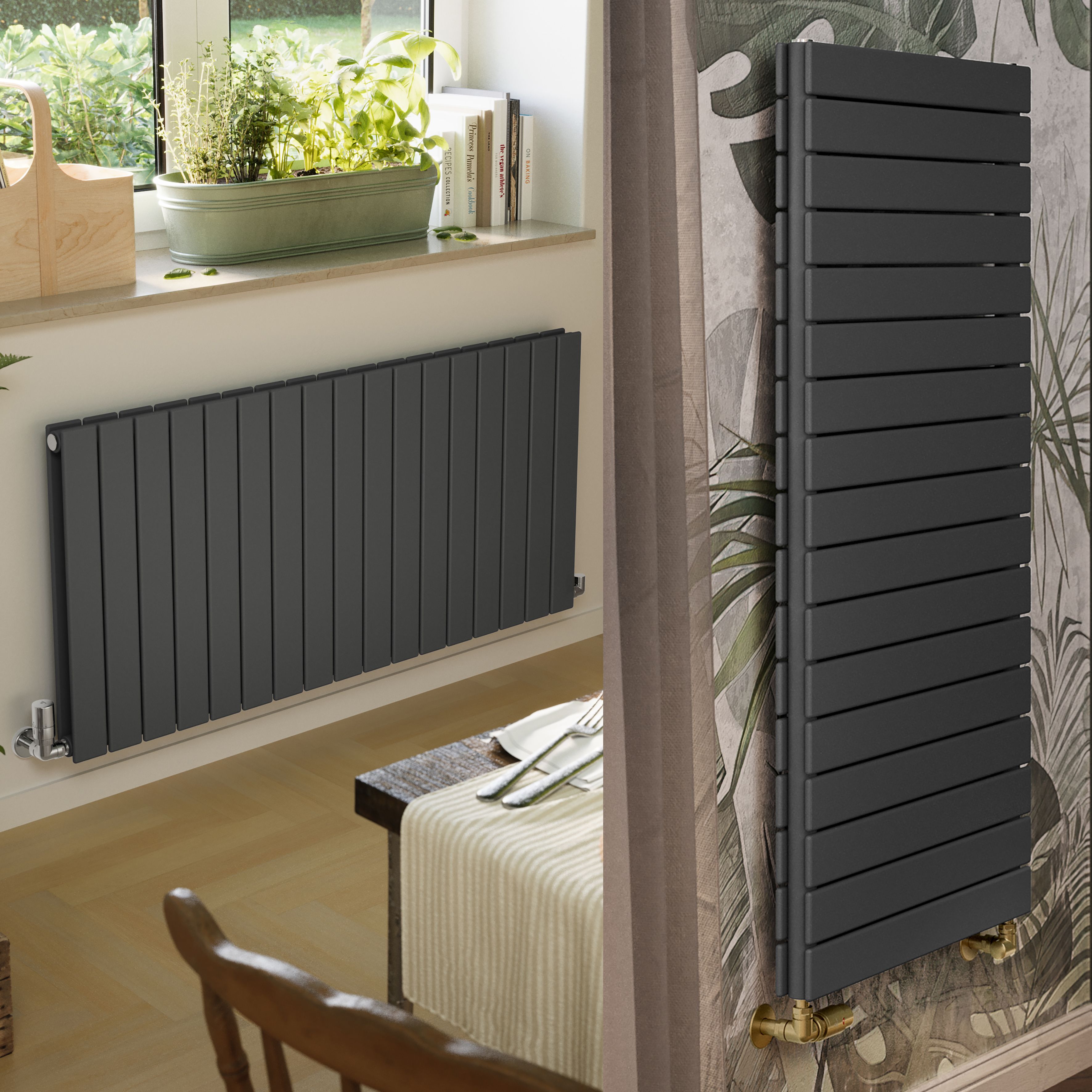 Terma Forte Metallic Grey Hydronic Horizontal or vertical Designer 4488BTU Radiator, (W)1254mm x (H)600mm