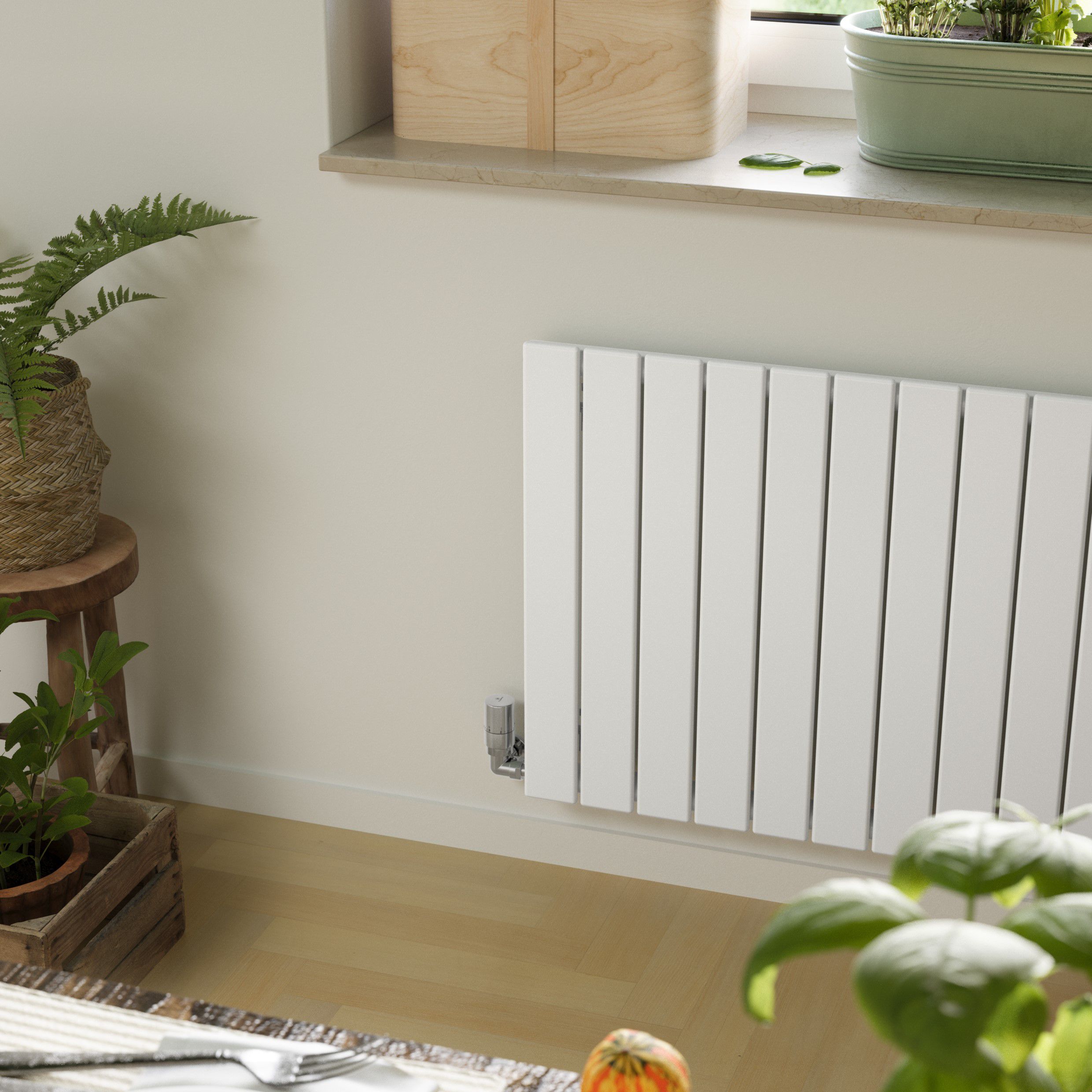 Terma Forte White Hydronic Horizontal or vertical Designer 2425BTU Radiator, (W)1032mm x (H)600mm