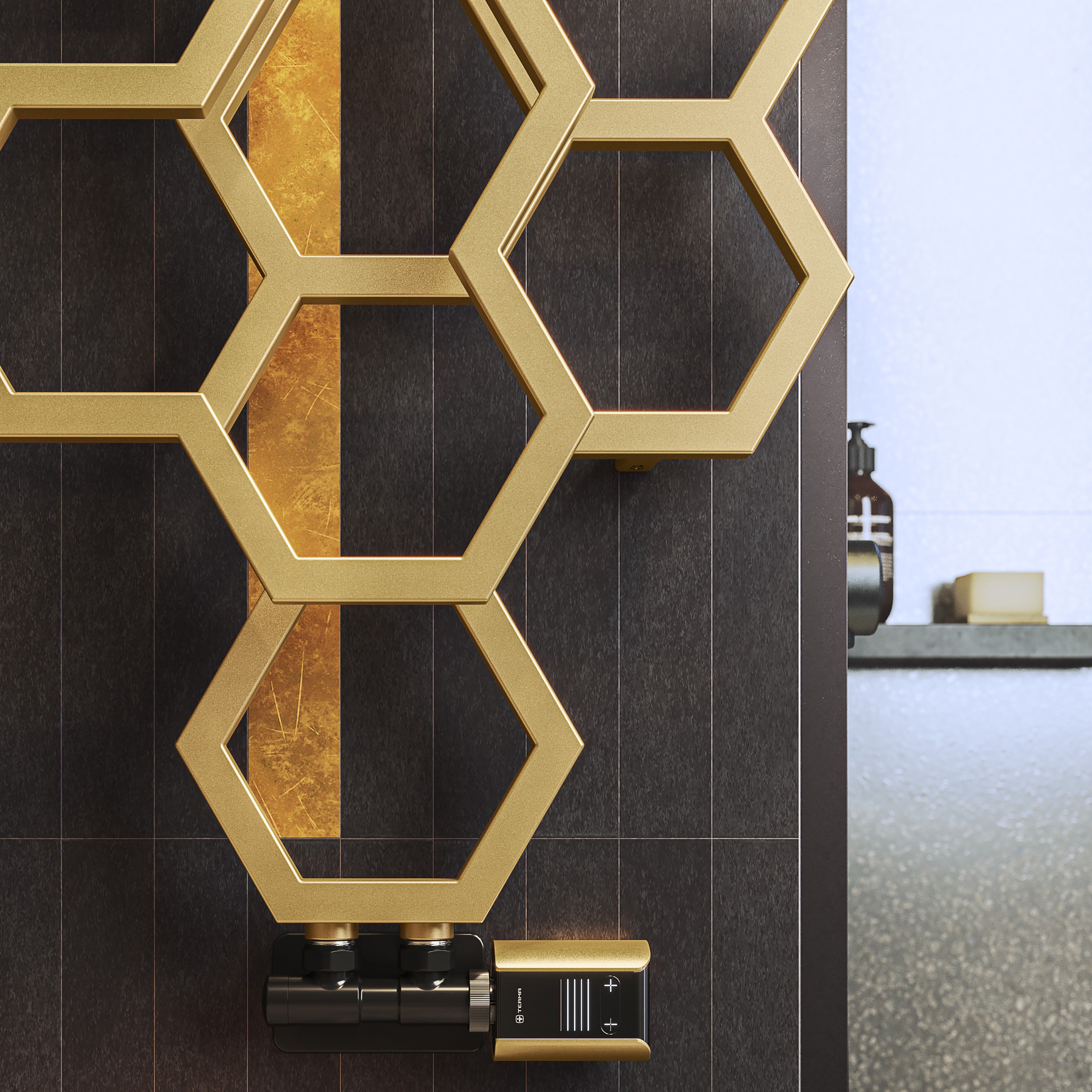 Terma Hex Brass Hydronic Vertical Designer 1708BTU Radiator, (W)573mm x (H)1700mm