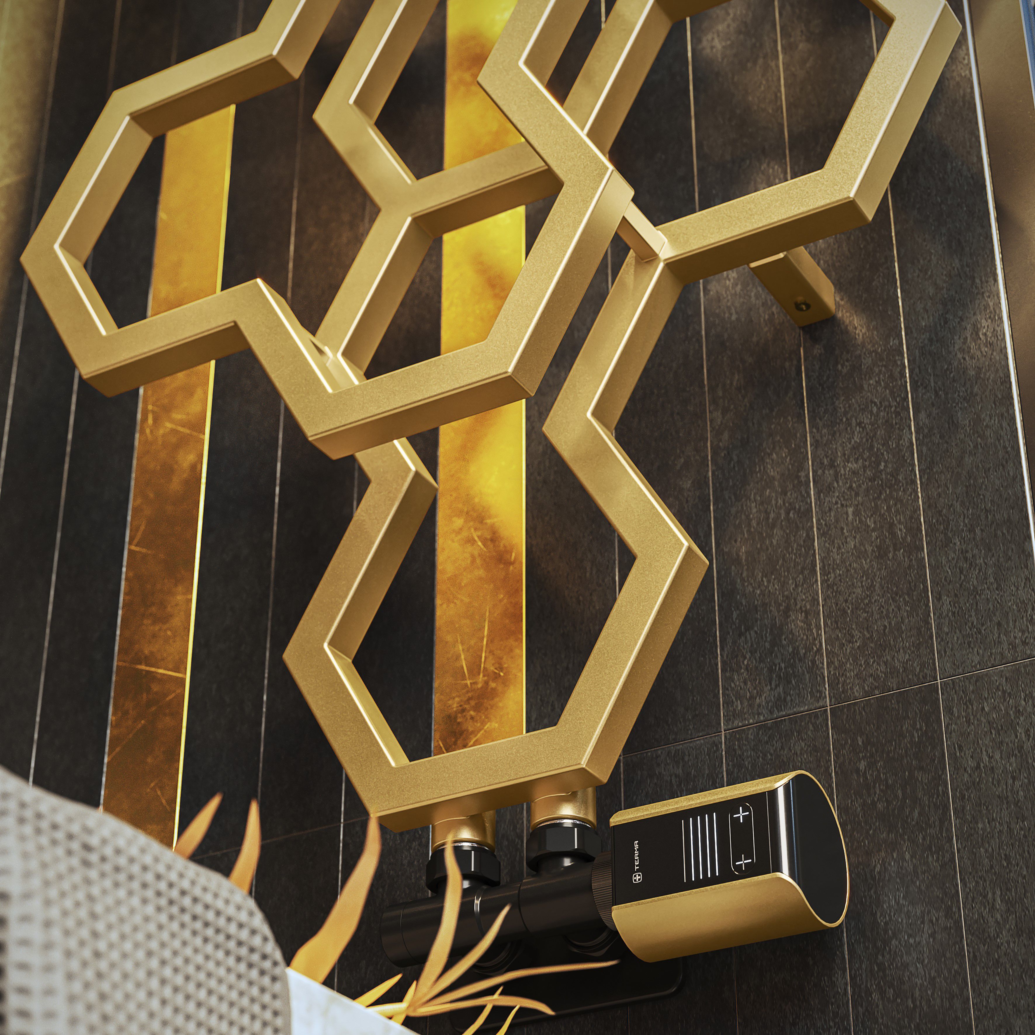 Terma Hex Brass Hydronic Vertical Designer 1708BTU Radiator, (W)573mm x (H)1700mm