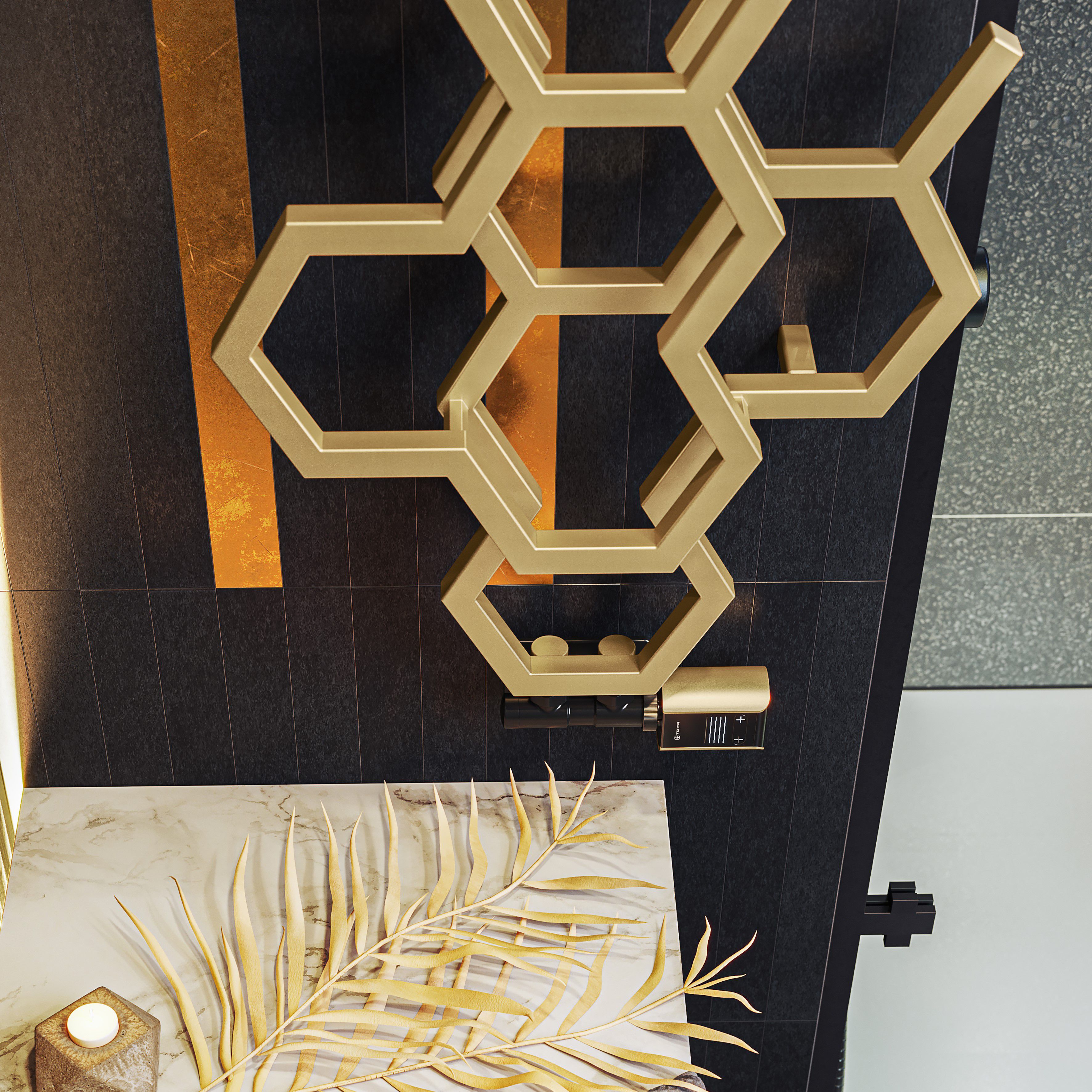Terma Hex Brass Hydronic Vertical Designer 1708BTU Radiator, (W)573mm x (H)1700mm