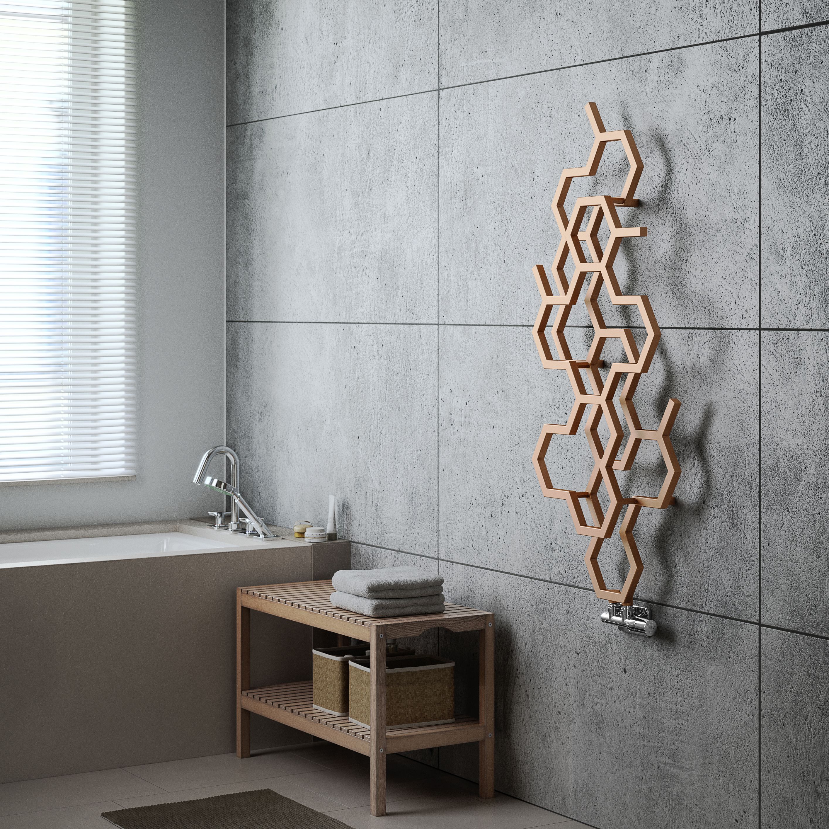 Terma Hex Bright copper Vertical Designer Radiator, (W)486mm x (H)1220mm