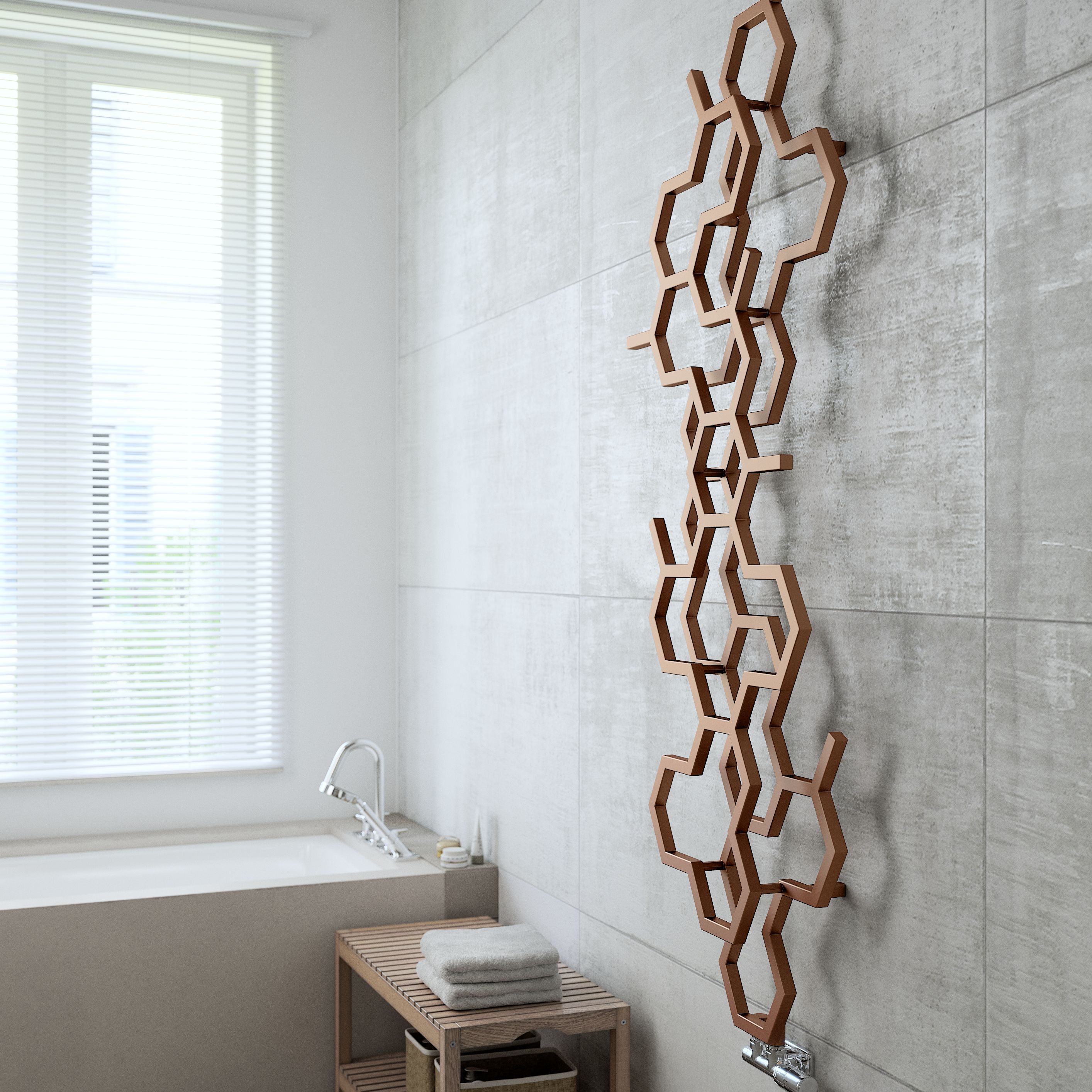 Terma Hex Bright copper Vertical Designer Radiator, (W)573mm x (H)1700mm