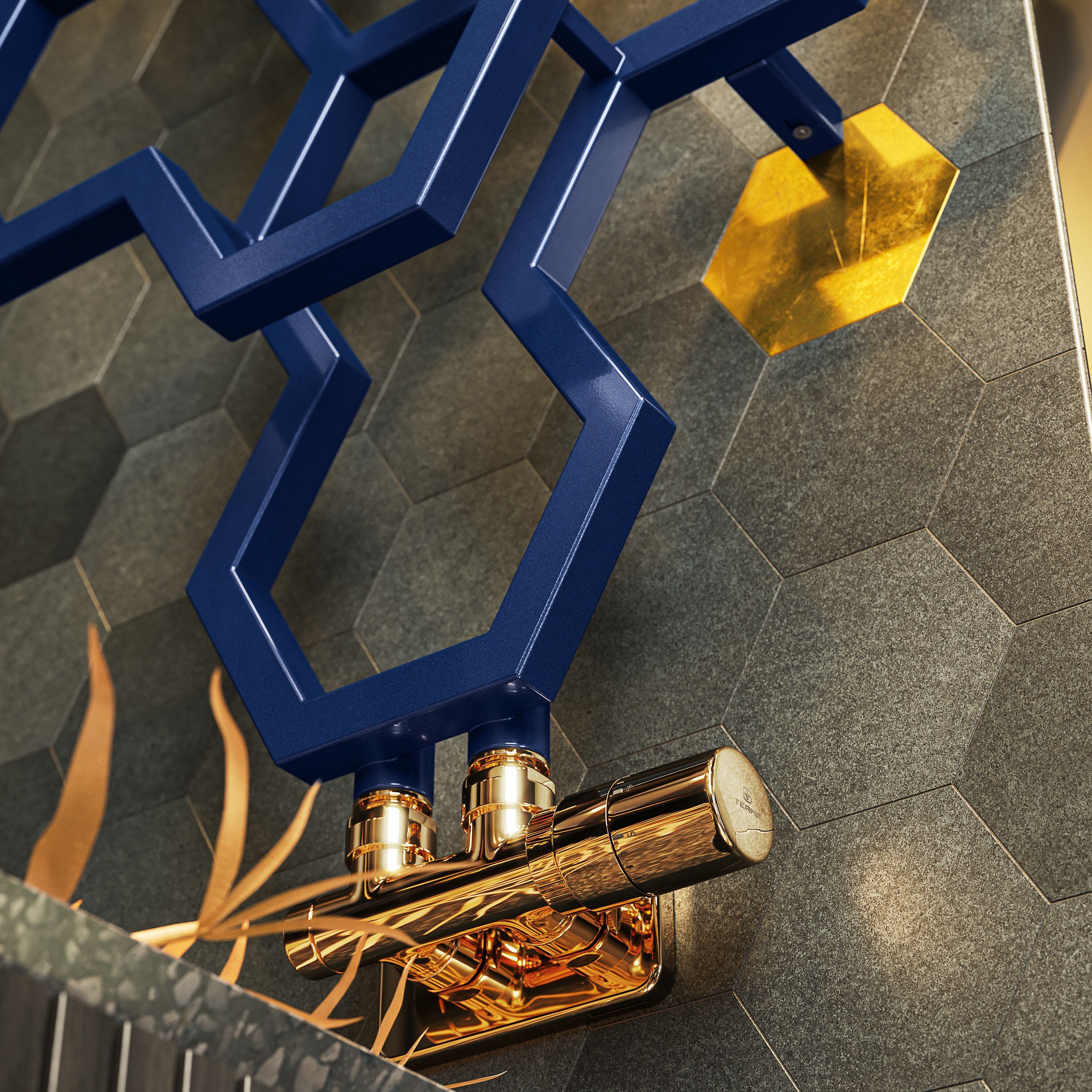 Terma Hex Denim Blue Hydronic Vertical Designer 1708BTU Radiator, (W)573mm x (H)1700mm