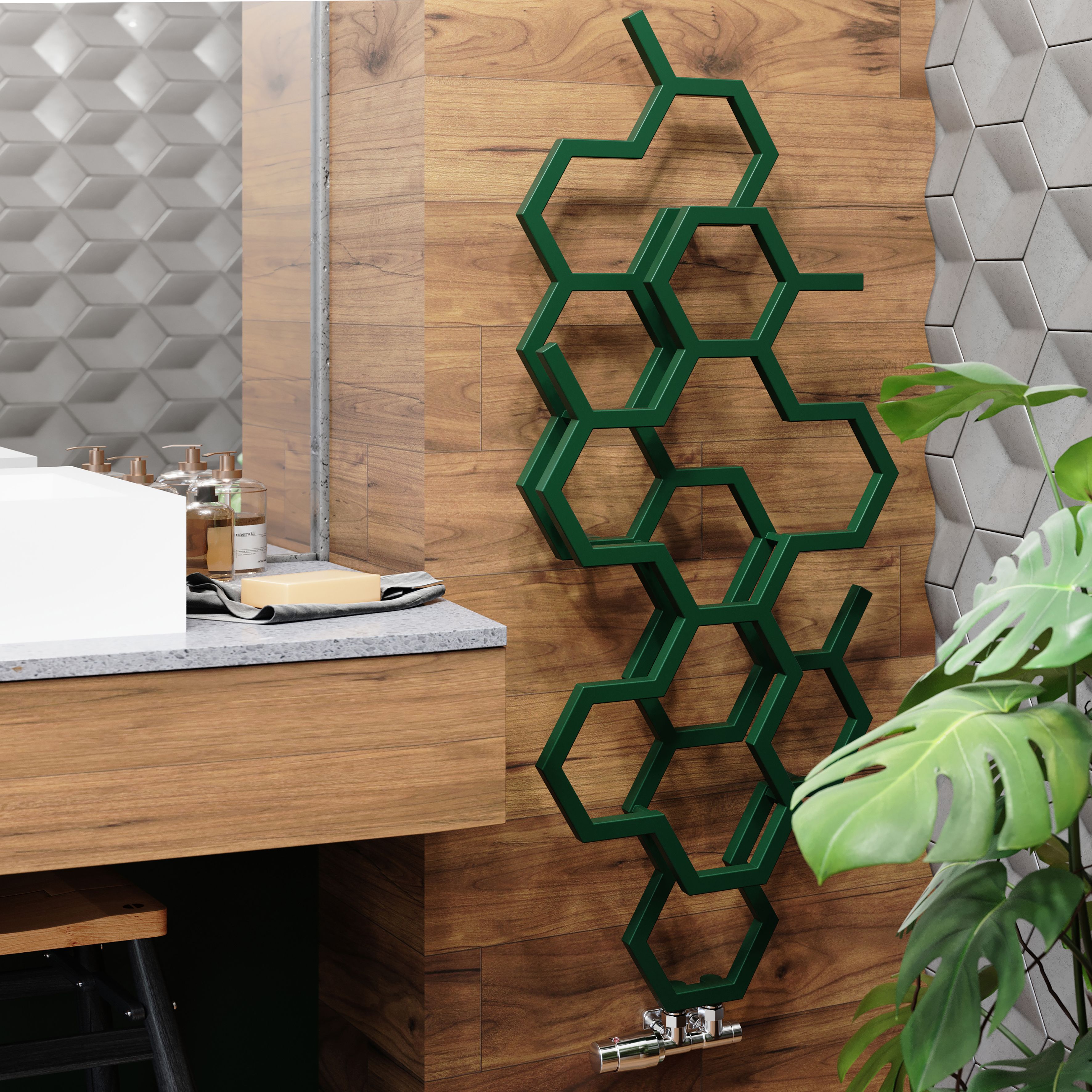 Terma Hex Green Hydronic Vertical Designer 1180BTU Radiator, (W)486mm x (H)1220mm