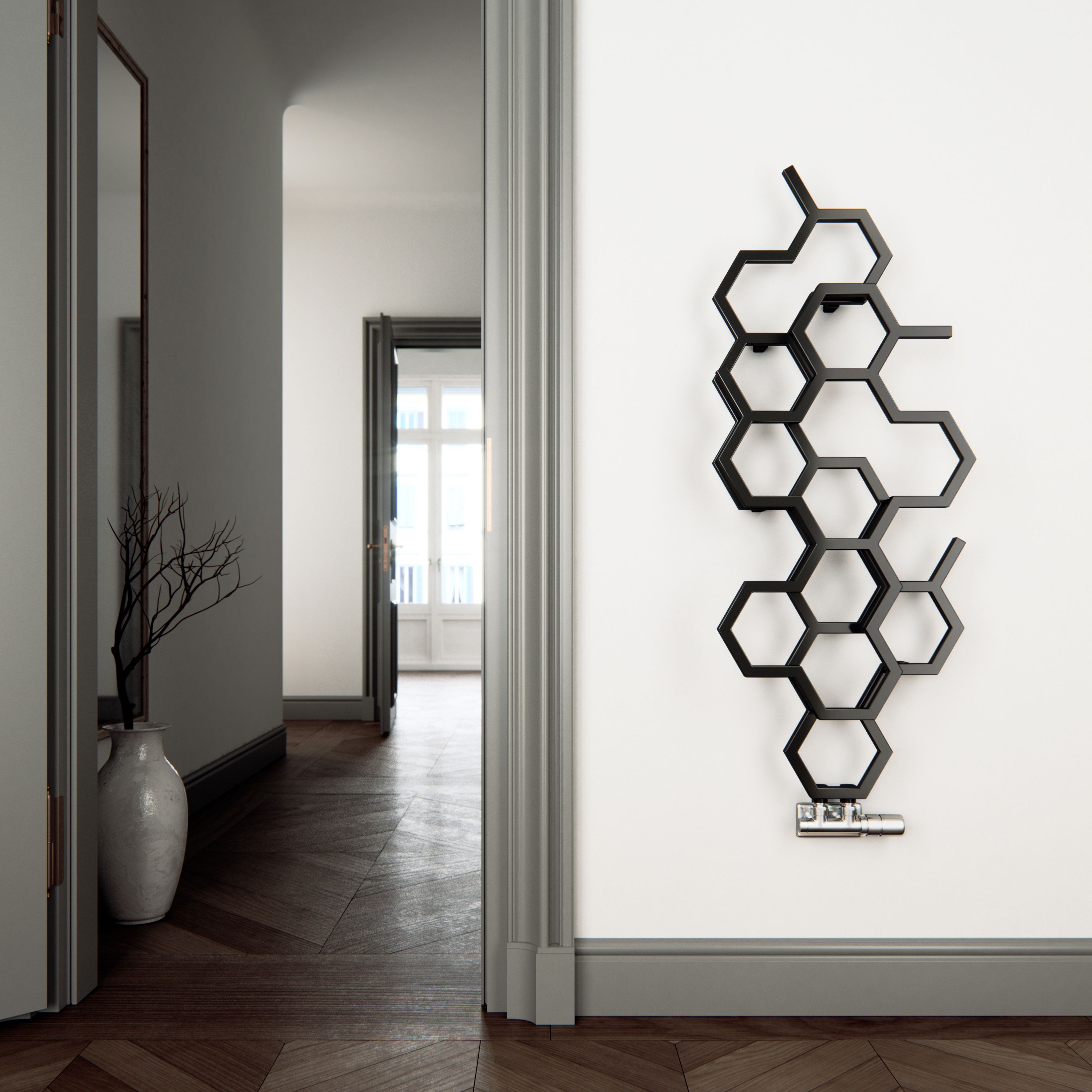 Terma Hex Matt black Vertical Designer Radiator, (W)486mm x (H)1220mm