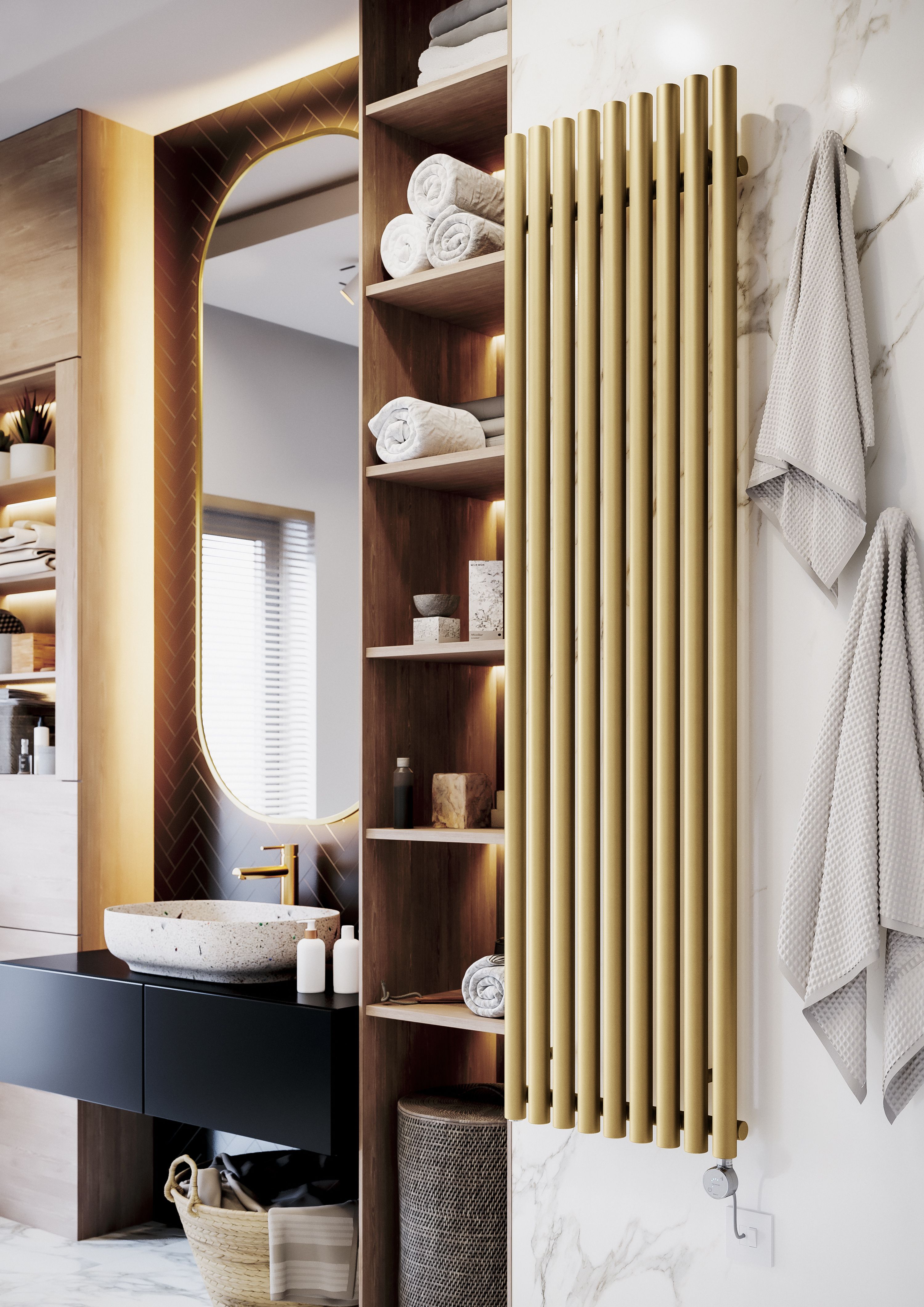 Terma Hex Matt brass Vertical Electric designer Radiator, (W)480mm x (H)1800mm