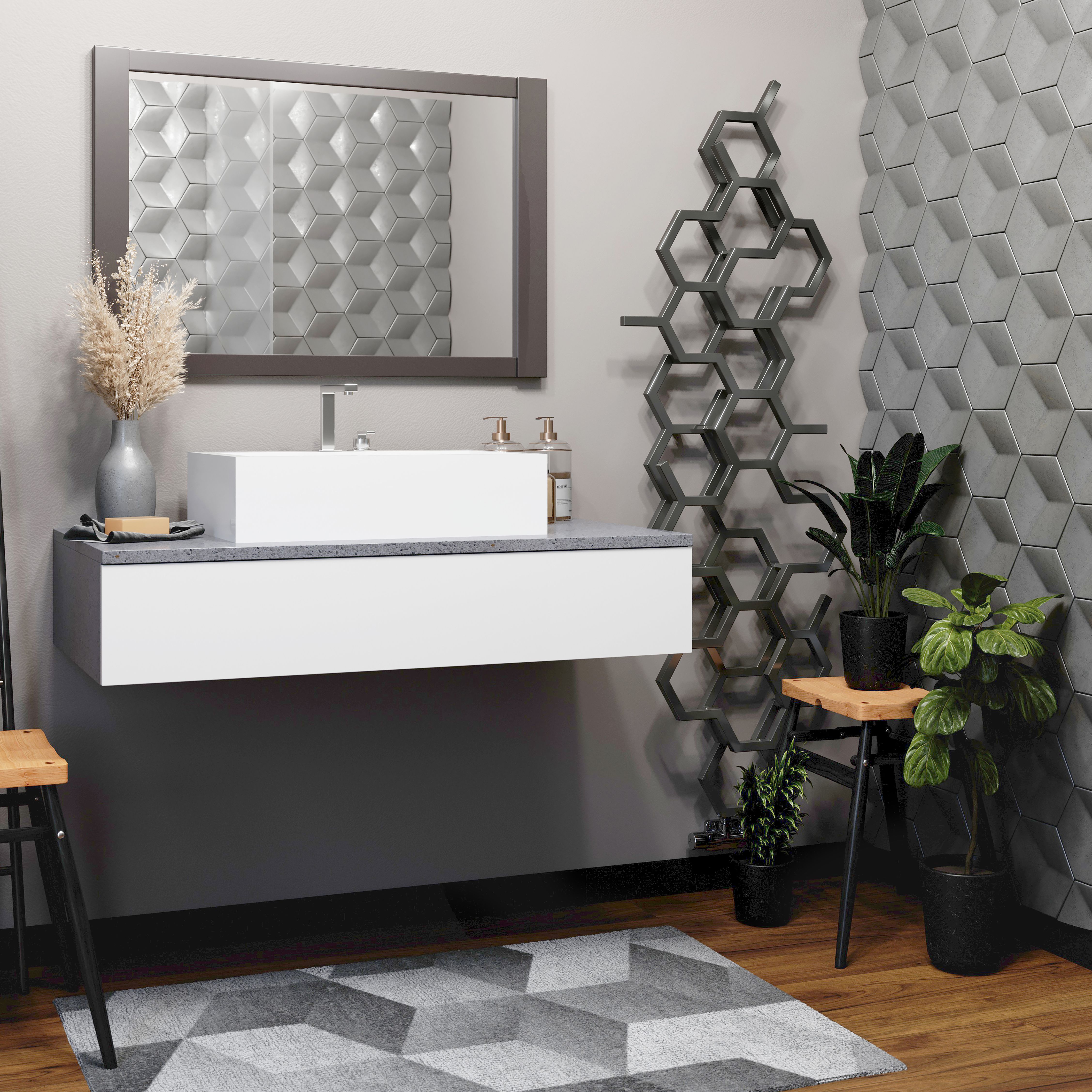Terma Hex Matt grey Vertical Designer Radiator, (W)573mm x (H)1700mm