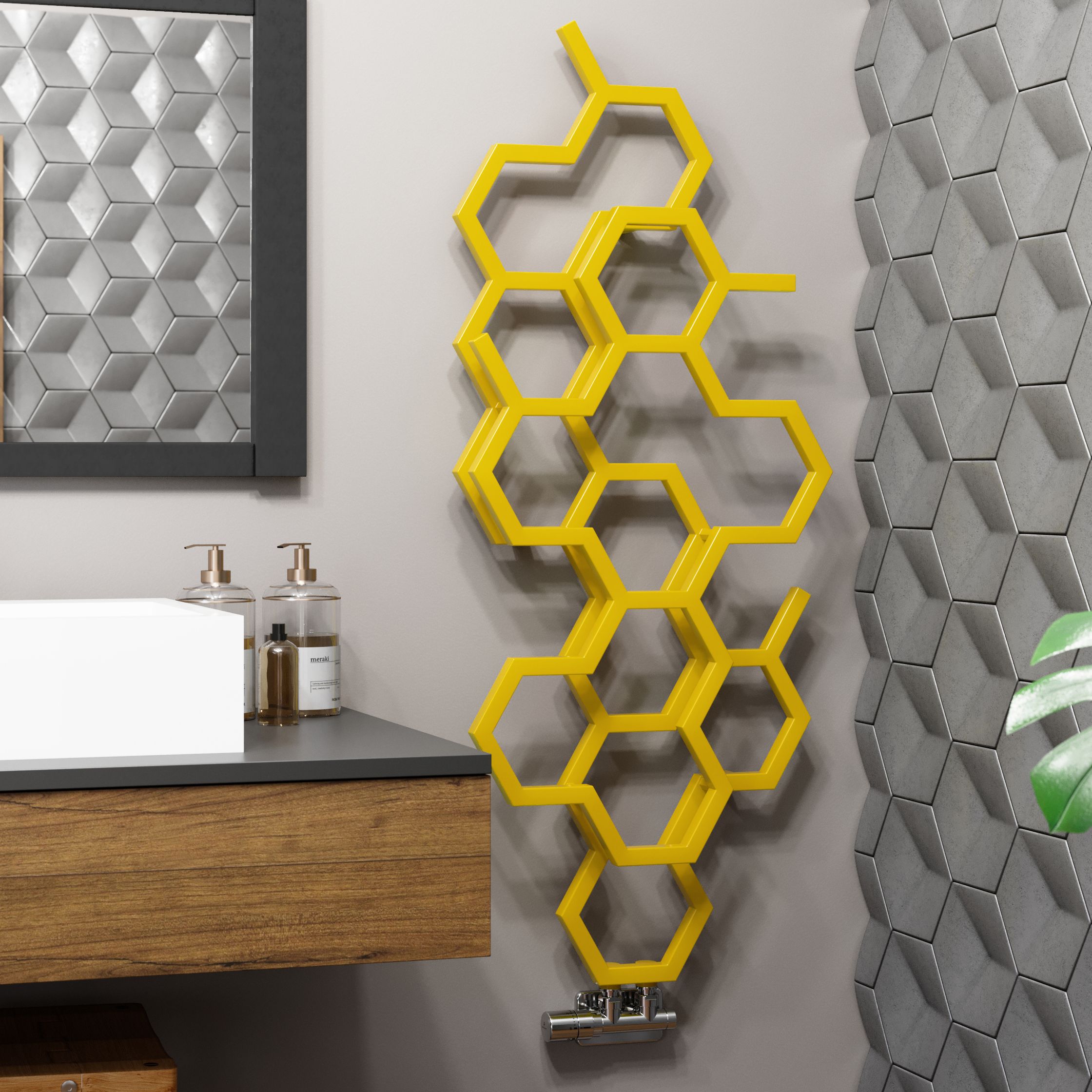 Terma Hex Matt mustard Vertical Designer Radiator, (W)486mm x (H)1200mm