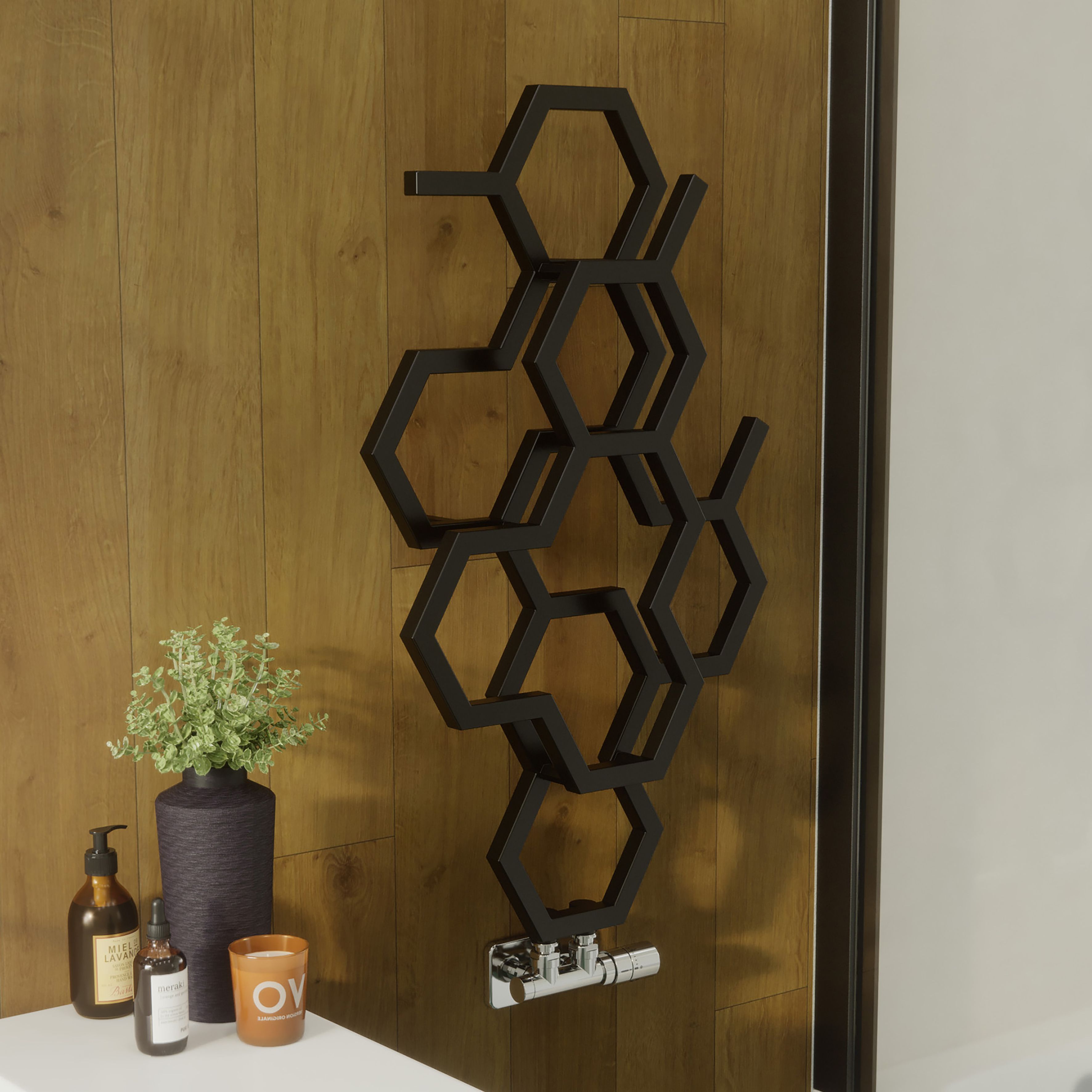 Terma Hex Soft Black Hydronic Vertical Designer 845BTU Radiator, (W)486mm x (H)821mm